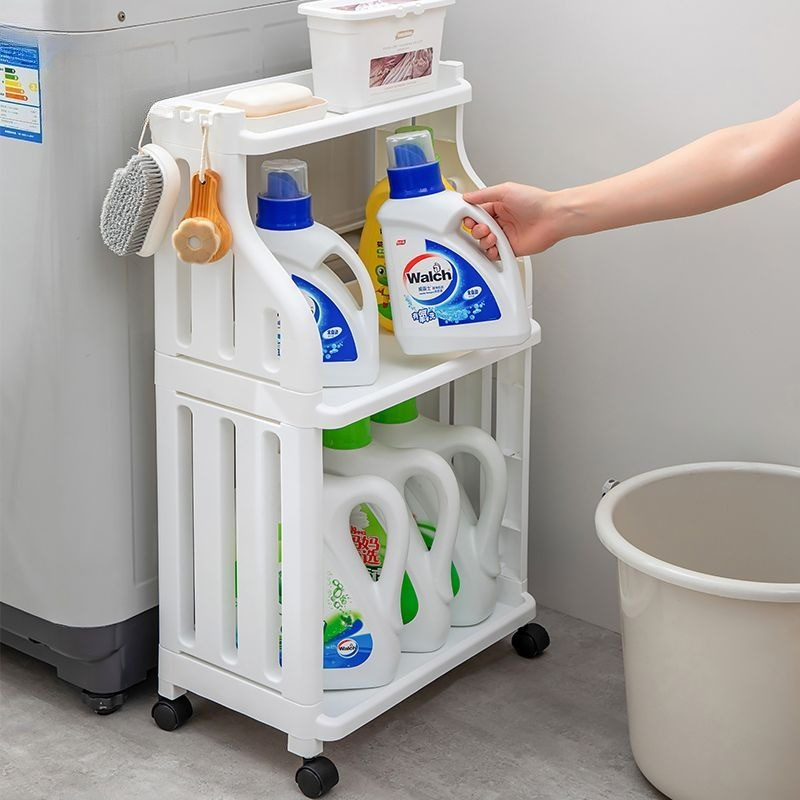 3-Layer Movable Bathroom Floor Storage Rack with Wheels