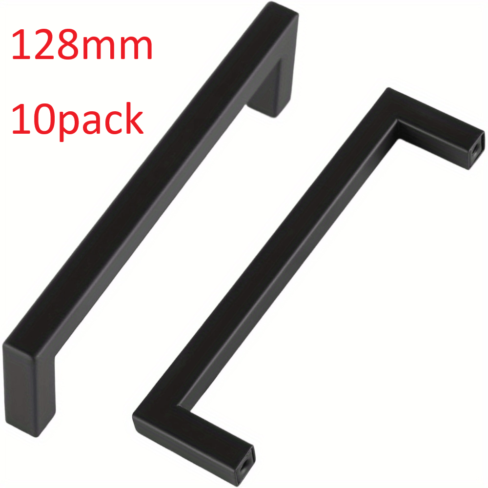 10pcs Black Square Cabinet Handles, 128/160mm Hole , Kitchen & Bathroom Drawer Pulls, Modern , Long-lasting Metal Hardware For Home Furniture