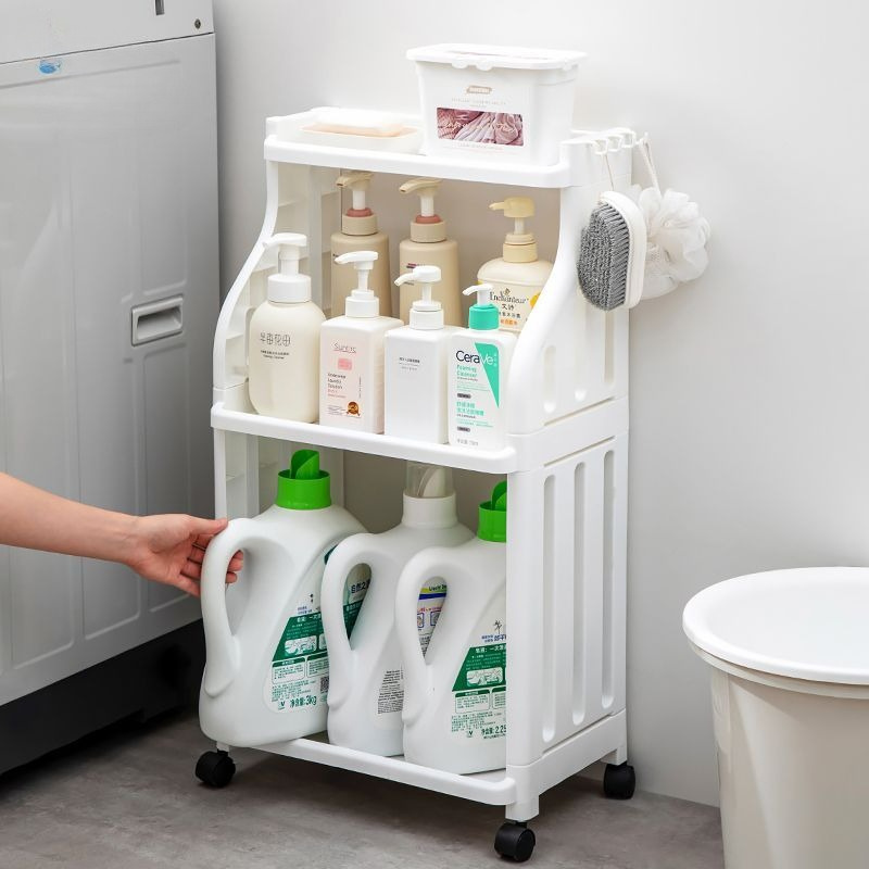 3-Layer Movable Bathroom Floor Storage Rack with Wheels