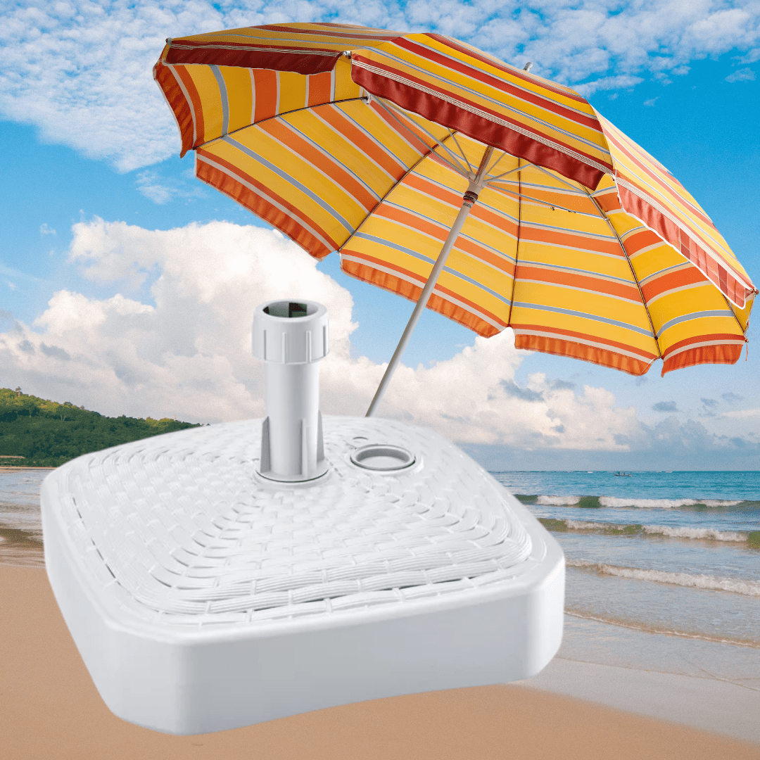 E-shop Regenschirmständer, Weiß, , Braun, Quadratische Basis, , Groß, 39x39 cm, für Garten, Terrasse, Café und Restaurant