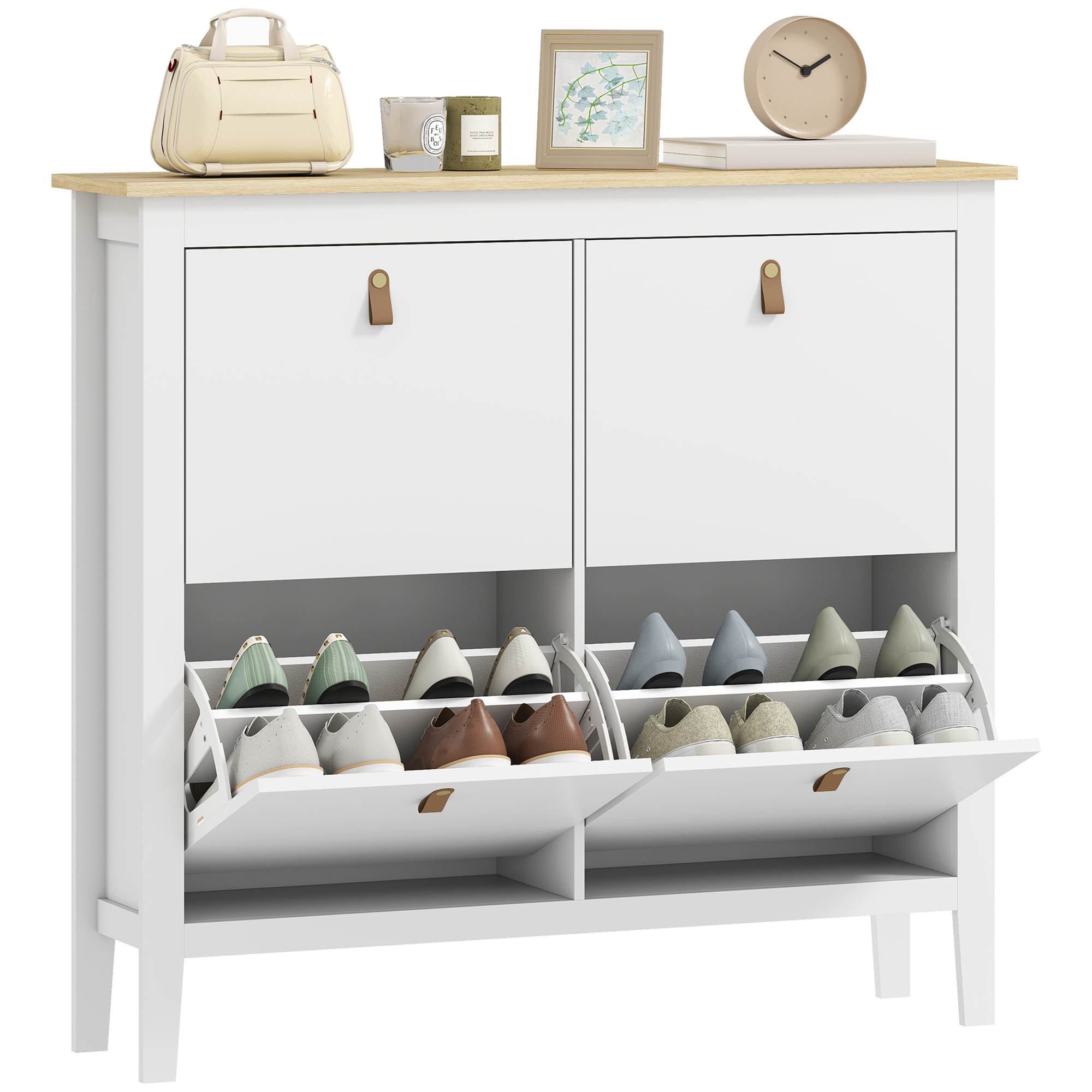 TEMU Meuble à chaussures 20 paires, armoire à chaussures étroite avec 4 tiroirs rabattables, étagères réglables et amovibles, style moderne, pour