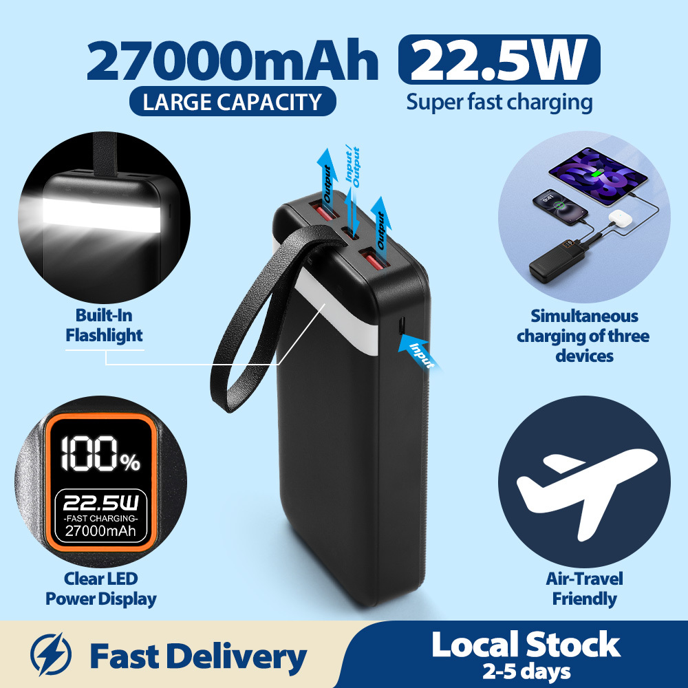 E-shop ENEGON 27000mAh Ultra-Leistungsstarker Powerbank - 22,5W PD Schnellladung, 3-Port , LED-Bildschirm, USB-C/USB-A/Micro Eingang, Kompatibel mit
