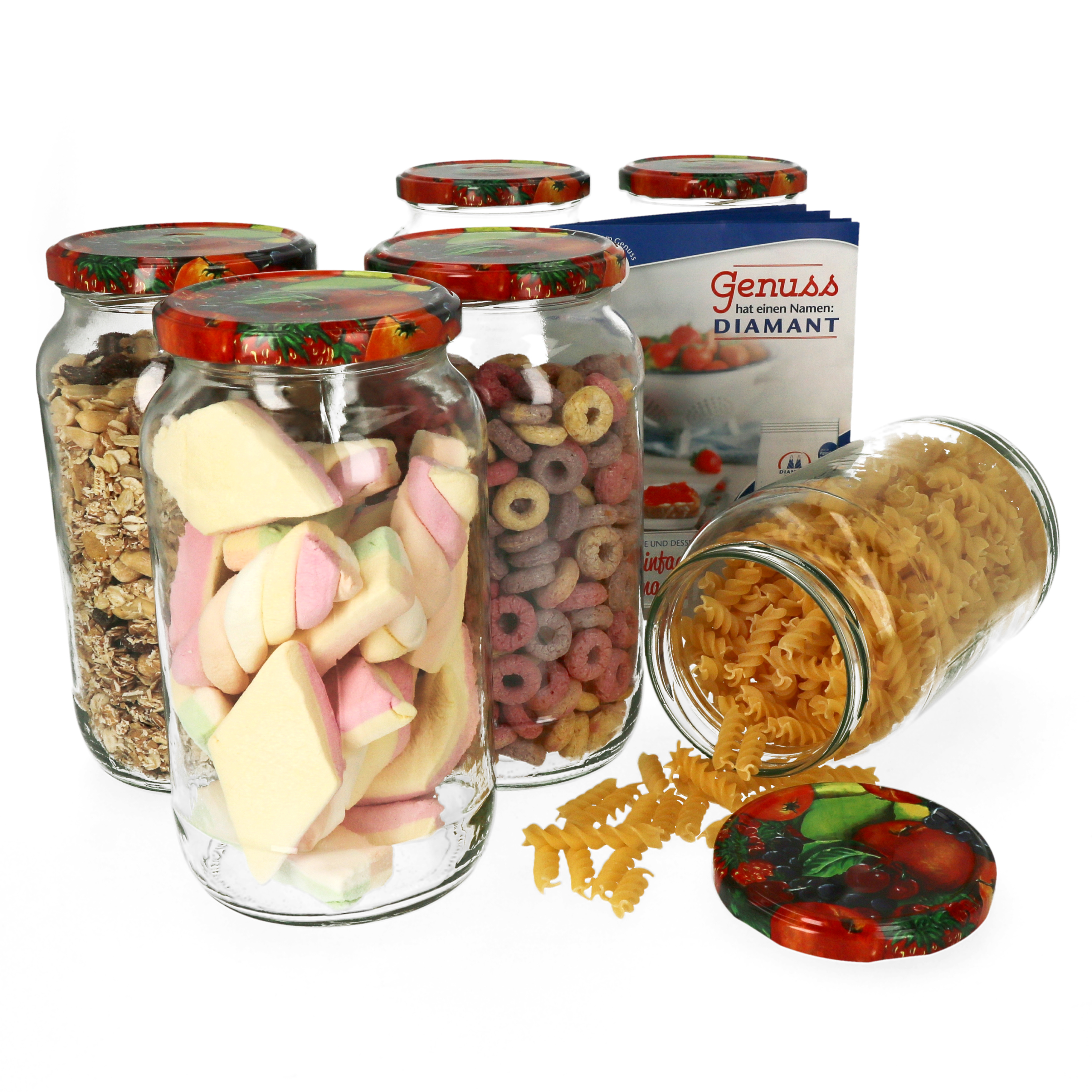 6-piece Set Of 1062ml Round Glass Jars With Lids For Canning Fruit, Jam, And