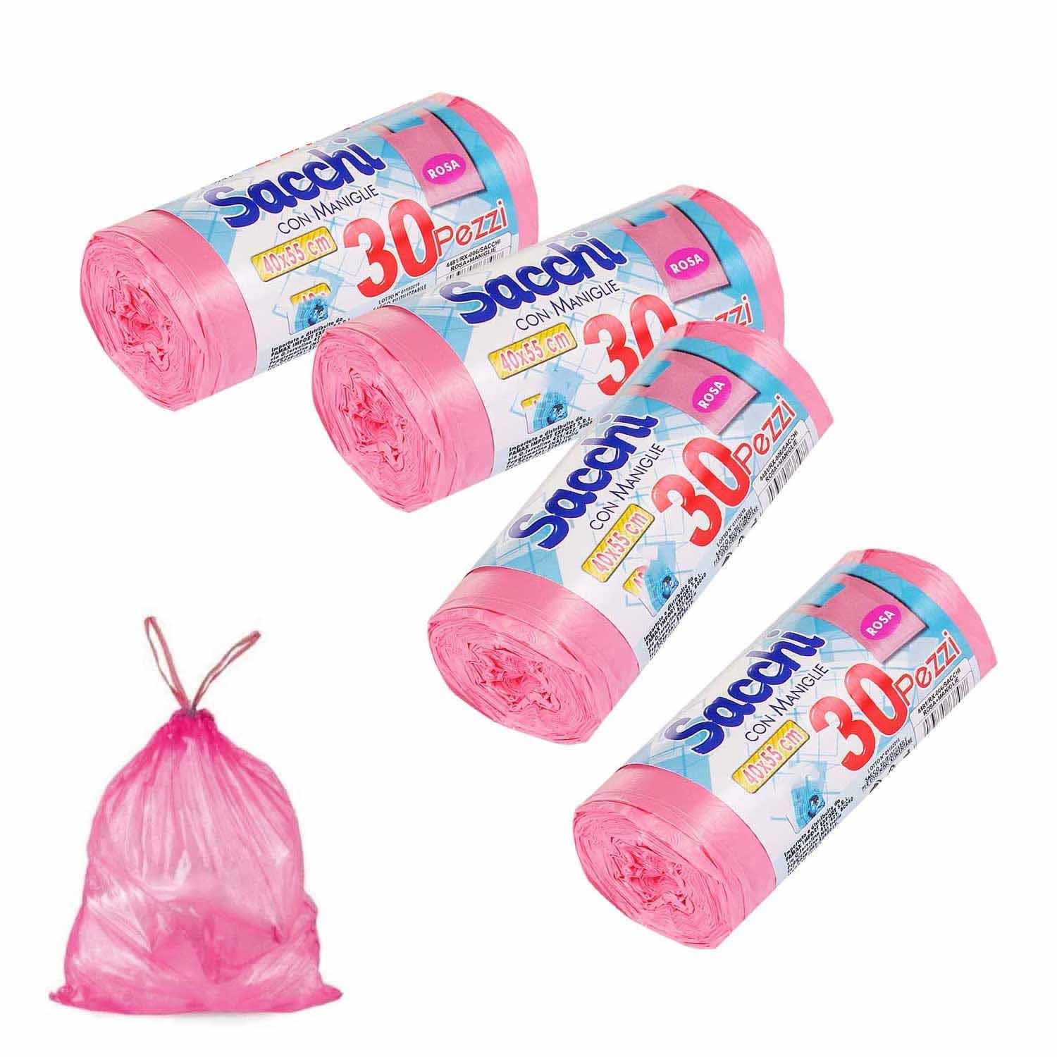TEMU AkitaInk Sacchi Nettezza Antiforo con Manici 40x55 cm - 4 Confezioni da 30 Sacchetti Rosa, Resistenti e Pratici per Uso