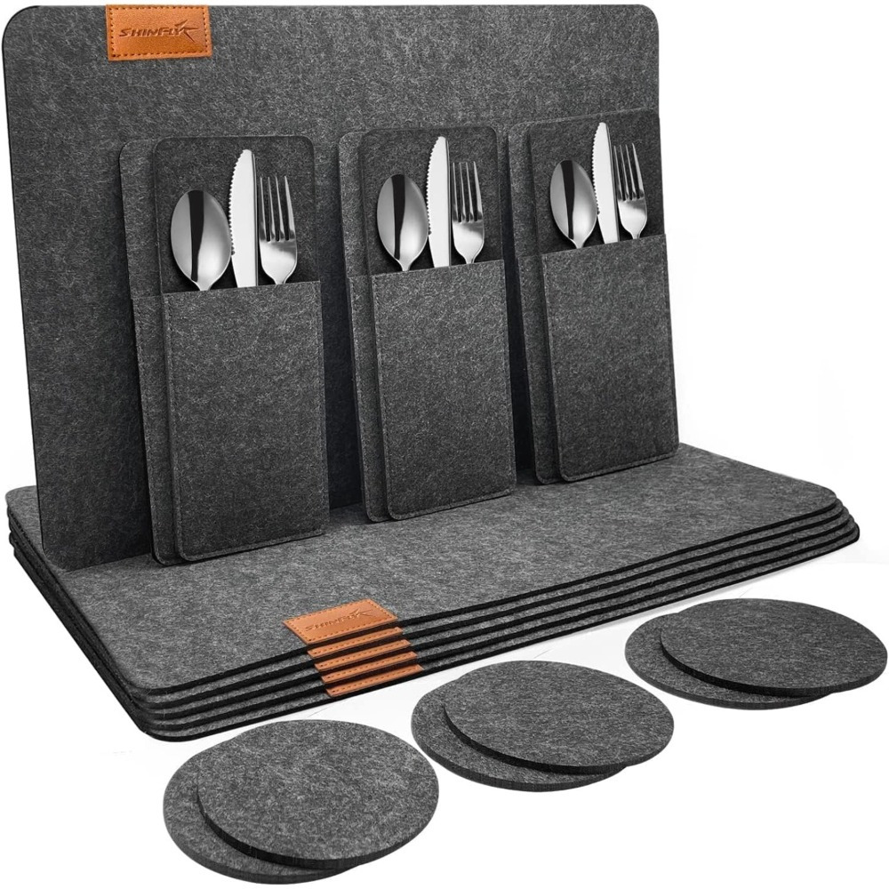 E-shop Partydekorationen & Zubehör-Tischsets Abwaschbar Platzsets aus Filz 18er Set, Abwischbar Tischsets, Hitzebeständig rutschfest Platzdeckchen mit