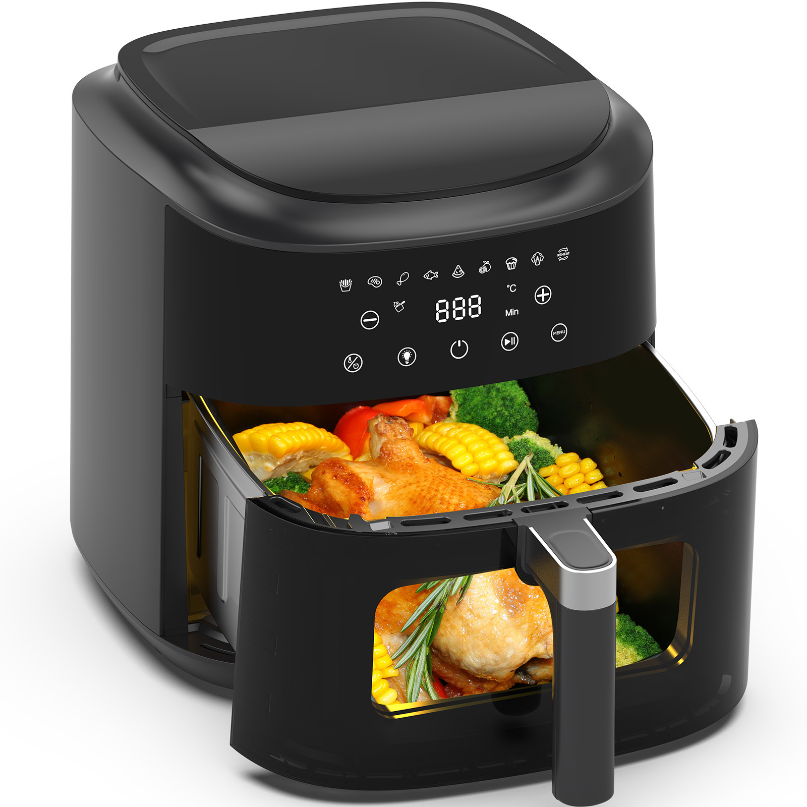Xl Hot Air Fryer, 9l Air Fryer With Illuminated Viewing Window - 9 Programs | Function, Oil-free, 40-200℃, Timer, Programmable, 2350w, Dishwasher-safe Baskets