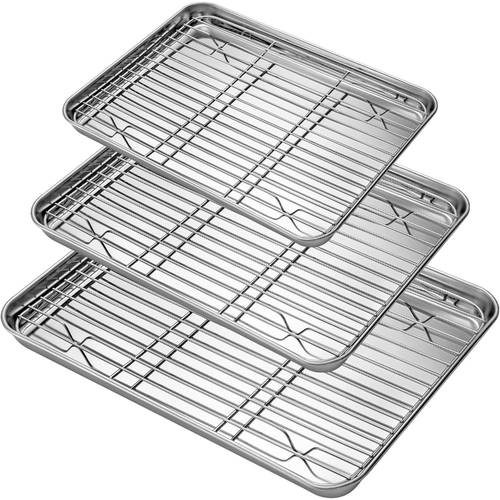 6pcs flat baking pan stainless steel baking sheet and rack set 3 pans 3 racks heavy duty non toxic easy clean multi purpose cooking and baking utensils suitable for christmas easter hanukkah