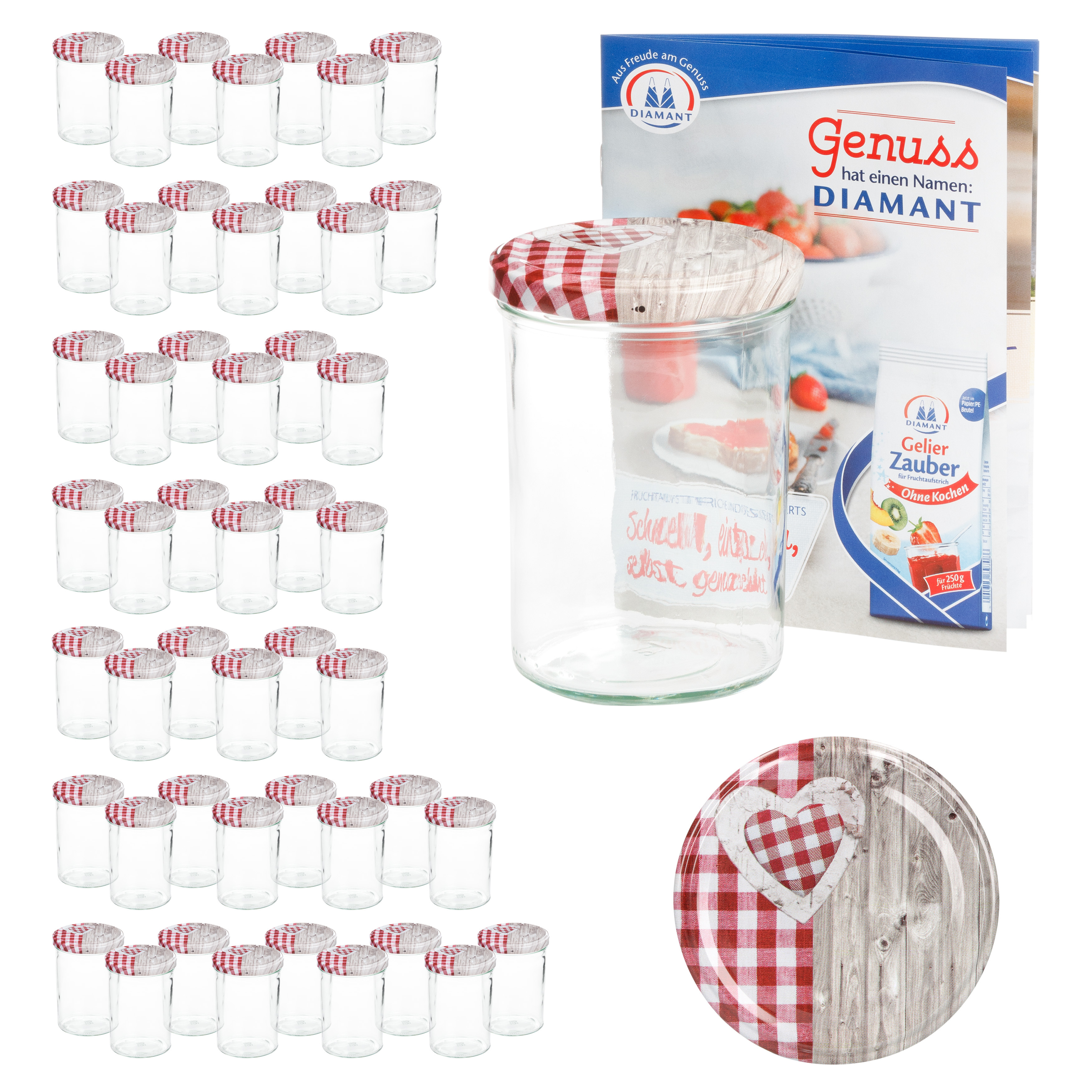 E-shop 50er Set Sturzglas 435 ml / Deckel rot To 82 . Rezeptheft