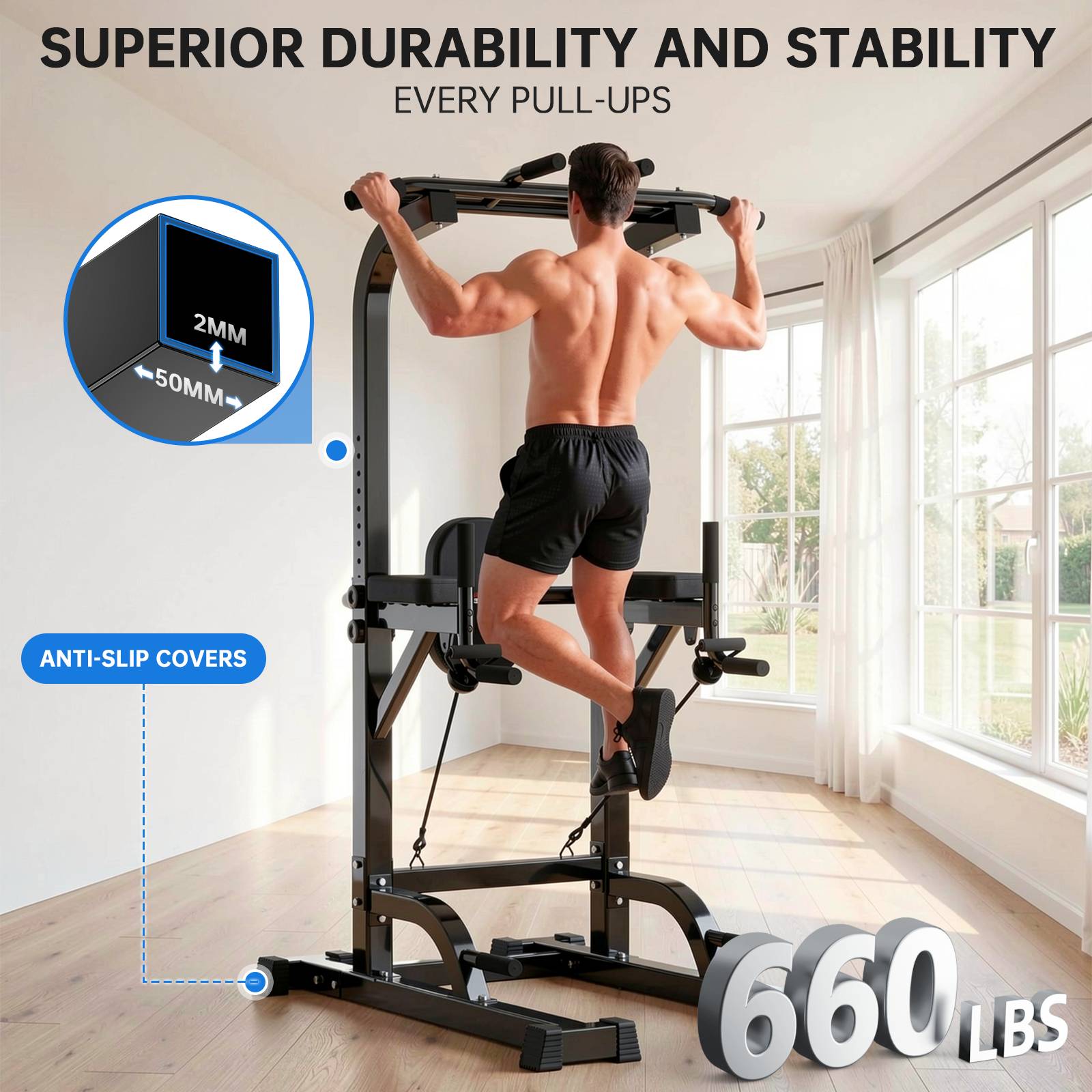 Artistgo Dip Station Free-standing For Power Station Strength Training Equipment In Home Gym Adjustable Height Max 300kg