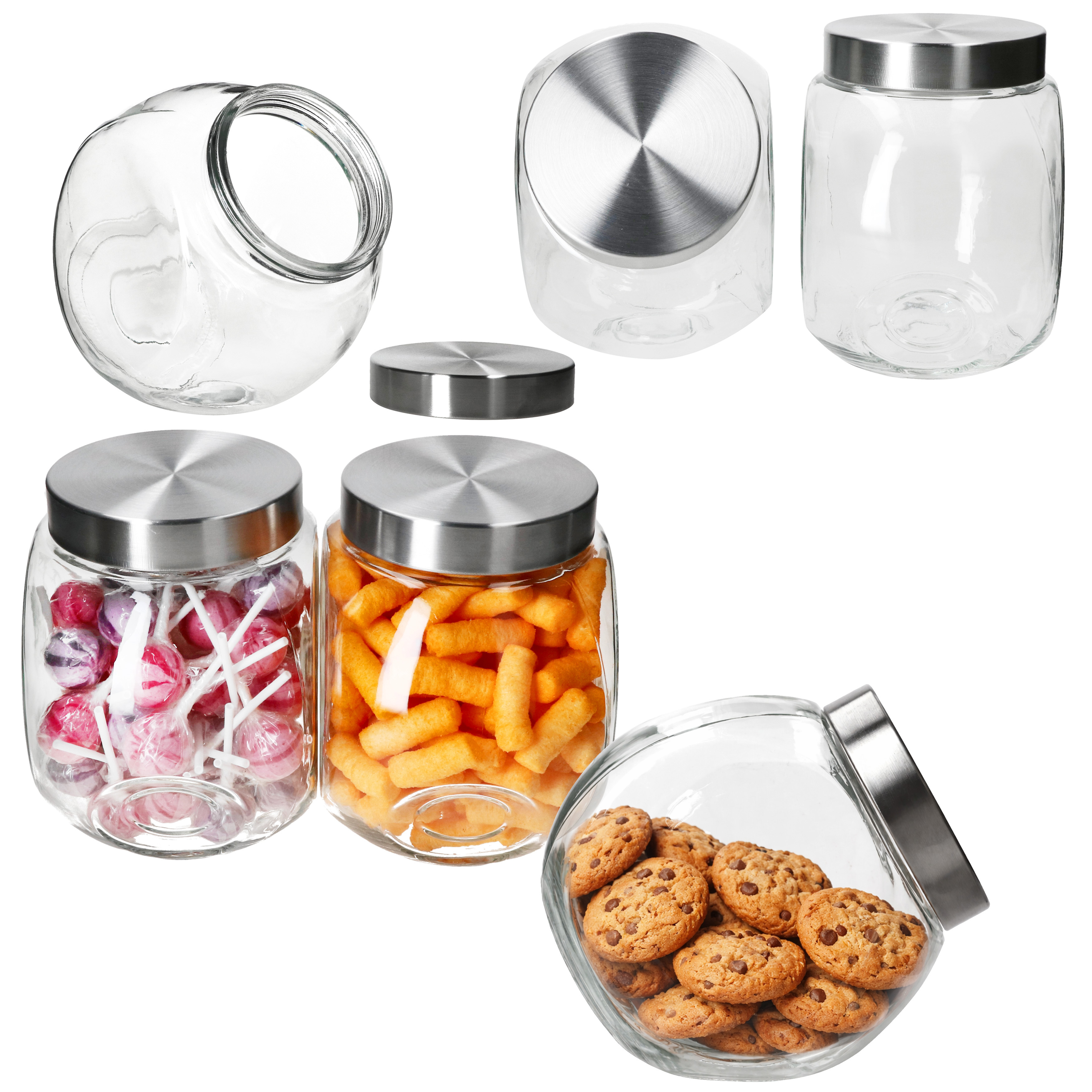Image of 6x Cookie Jar 2l Glass Container With Metal Lid Storage Glass