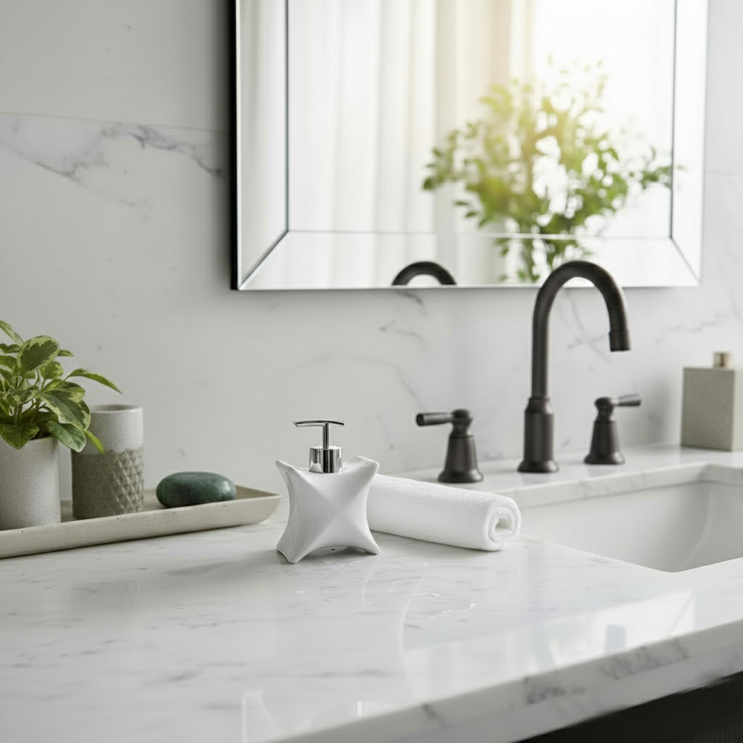 Modern "x-style" Soap Dispenser In White – High-quality Polyresin, Refillable Dispenser For Liquid Soap, Lotion & Dish Soap – Elegant Bathroom Accessory With Chrome Pump – 12.7cm