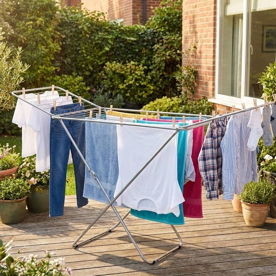 TEMU tendedero Plegable metálico, 20 Metros de tendido, Soporte para Tender Ropa, Patas Antideslizantes (Plateado, 52 x 102cm)