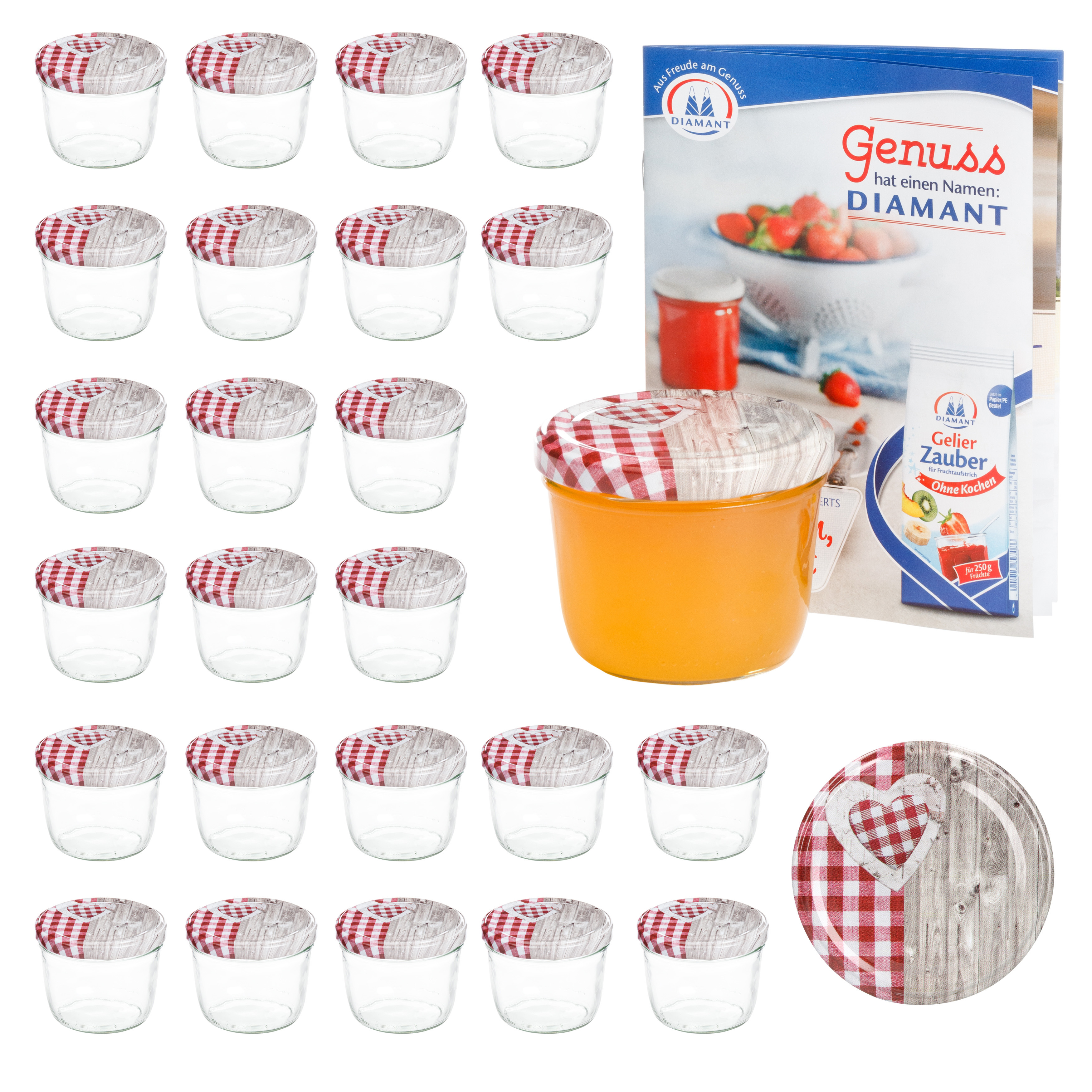 25pcs Set Of Tumbler Glasses 230 Ml To 82 Wooden Heart Red Lid . Recipe Book