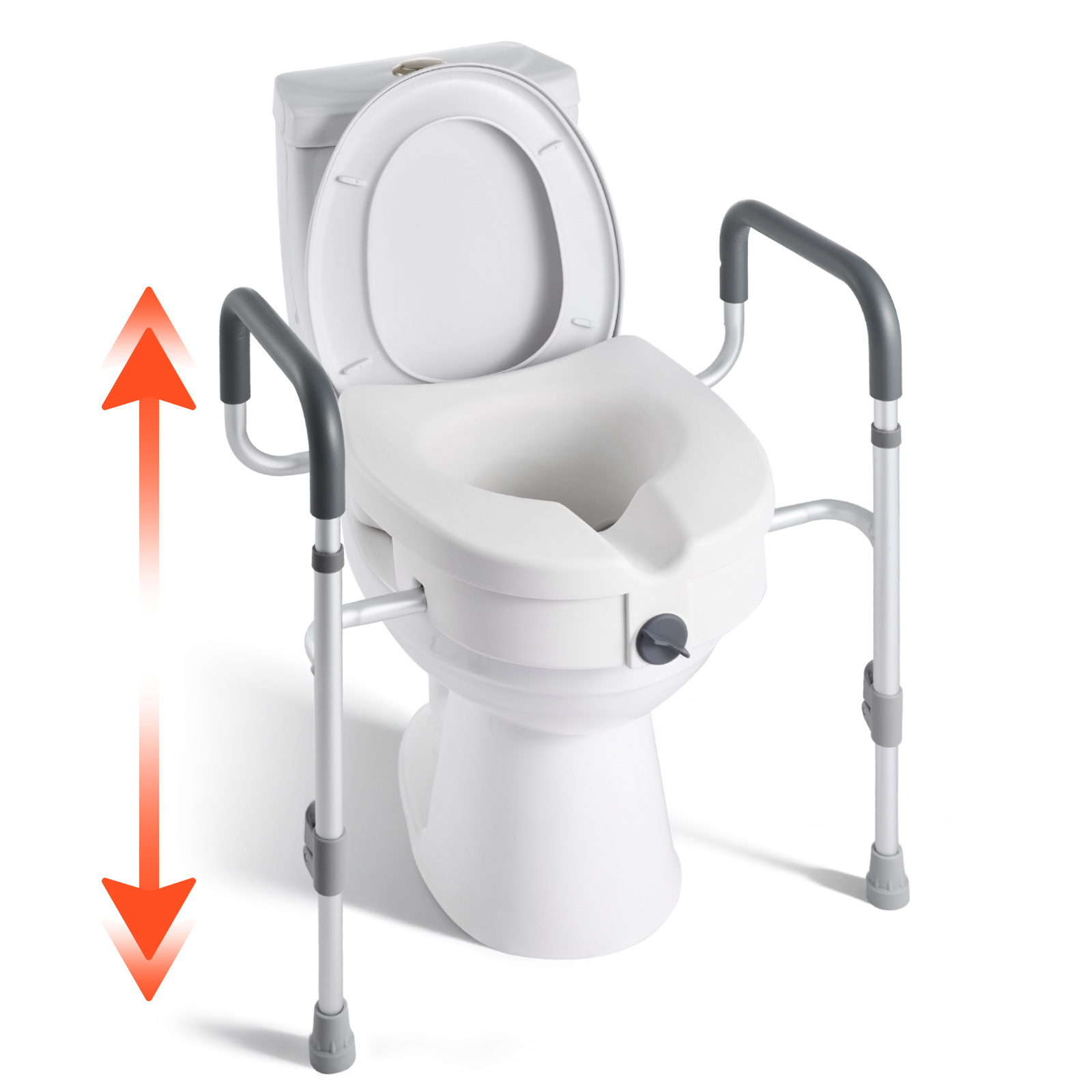Image of Vevor Raised Toilet Seat With , 350 Lbs Capacity, 5-inch Lift Height & Adjustable Width, Widened Commode Elevated Toilet Seat Riser With Handles For Seniors, Elderly, Handicap, Disabled, Adults