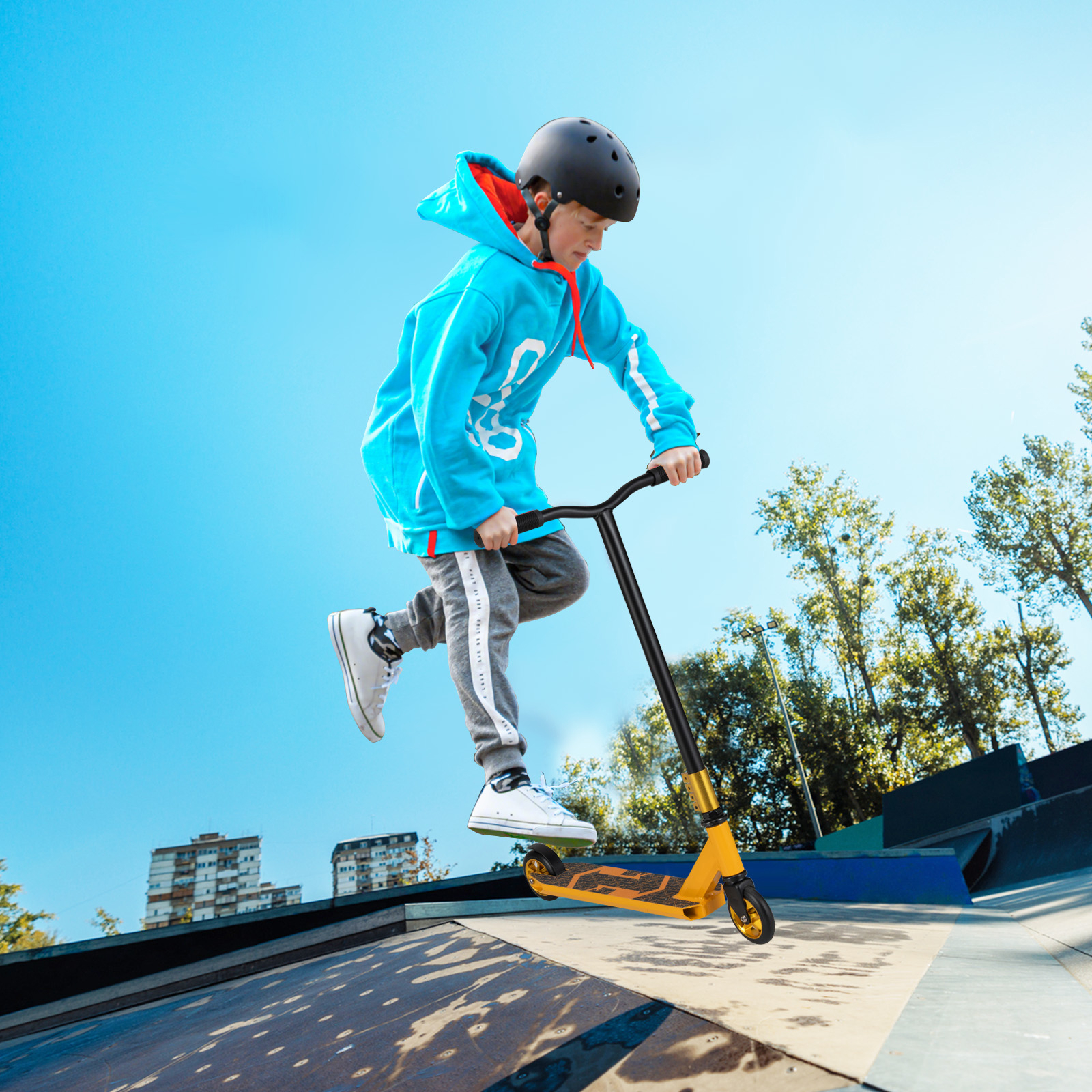 Image of Stunt Scooter For Kids 10 Years And Up, Pro Trick Scooter W/2 Pu Wheels & Wide Aluminum Deck, Lightweight Freestyle For Beginners Teens, To 220 Lbs/100 Kg