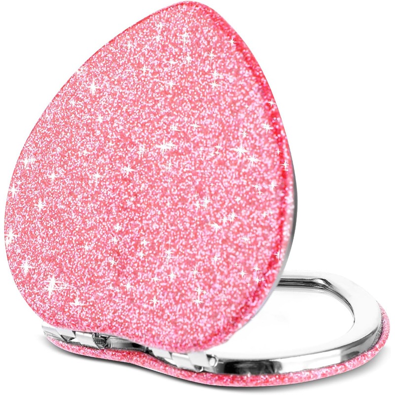 1pc sparkling heart shaped portable makeup   polished stainless   with magnifying glass surface details 0