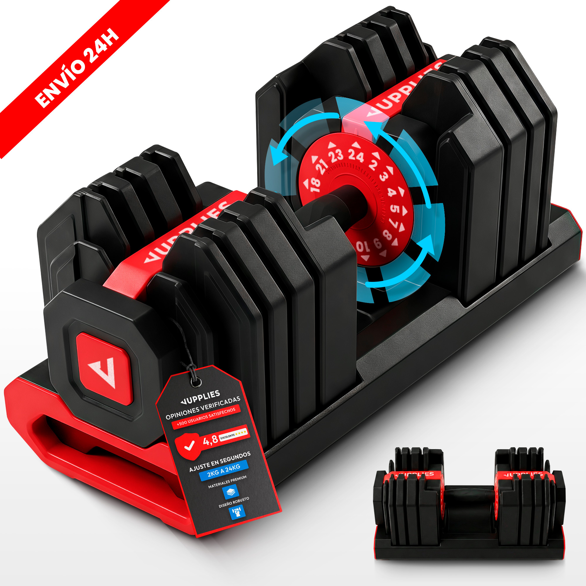 TEMU Manubrio Regolabile 24kg 15-in-1 con Base Antiscivolo �� Regolabili ,5 a 24kg, Design Tutto in Uno per Allenamento a Casa o in Palestra