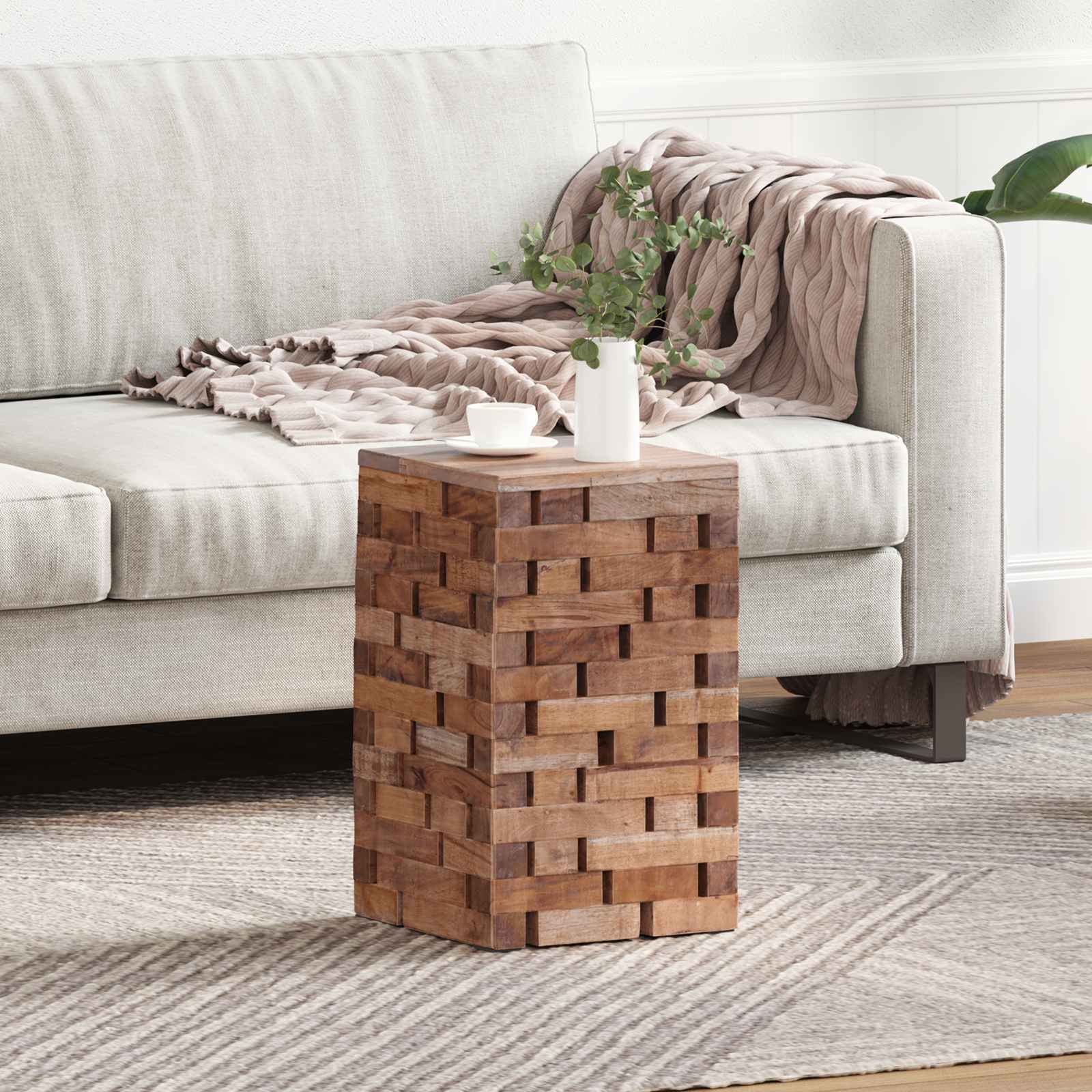 Vidaxl Stool Natural 29 X 29 X 48 Cm Solid Wood, Living Room, Rustic Furniture, , , Inviting Atmosphere, Beige Wood Accents