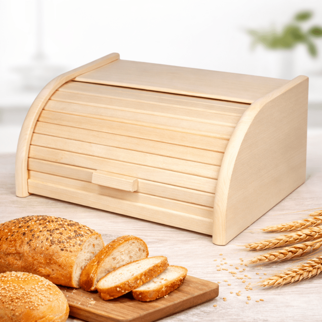 Wooden Bread Bin, Large Container For Bread, Pastry, Buns, White, With A Lid, Natural, Solid, For The Kitchen.