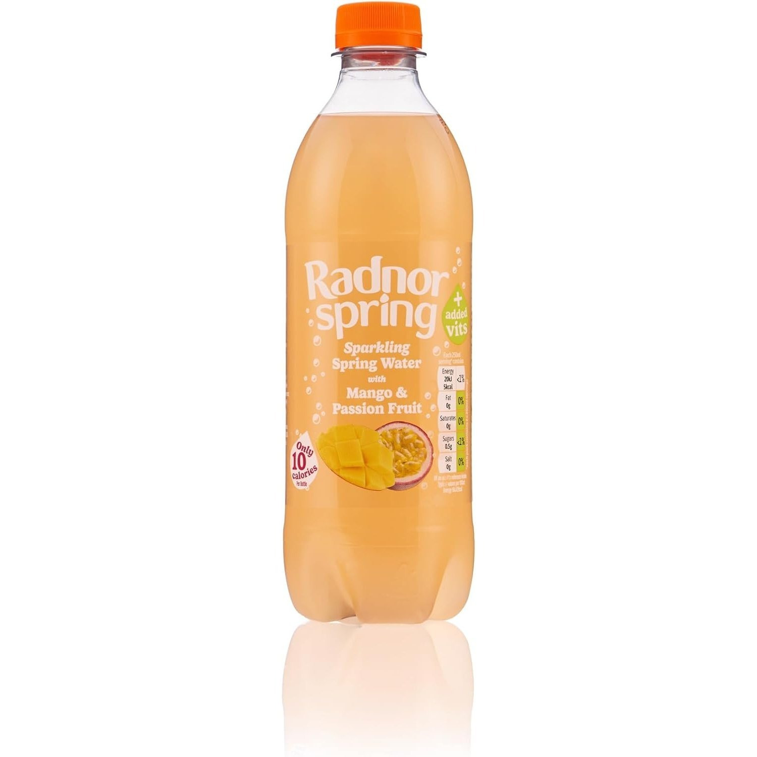 TEMU Radnor Spring Sparkling Water With Fruit, No Added Sugar, Added B Vitamins, Mango & Passion Fruit Pack Of 12 X 500ml