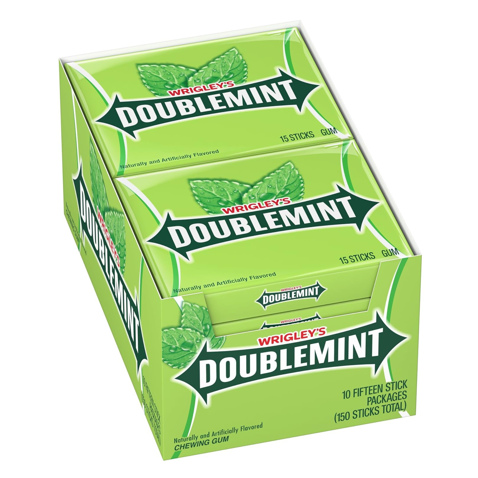Image of Wrigley's Doublemint Chewing Gum Strips, 10 Packs (150 Pieces)