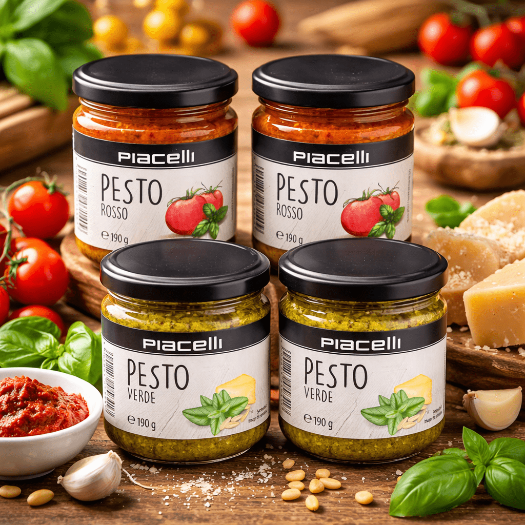 Piacelli Pesto Set – 2 X Green Pesto & 2 X Red Pesto, 190 G Each – Italian Pesto Specialties – 4-pack Value Bundle (760 G)