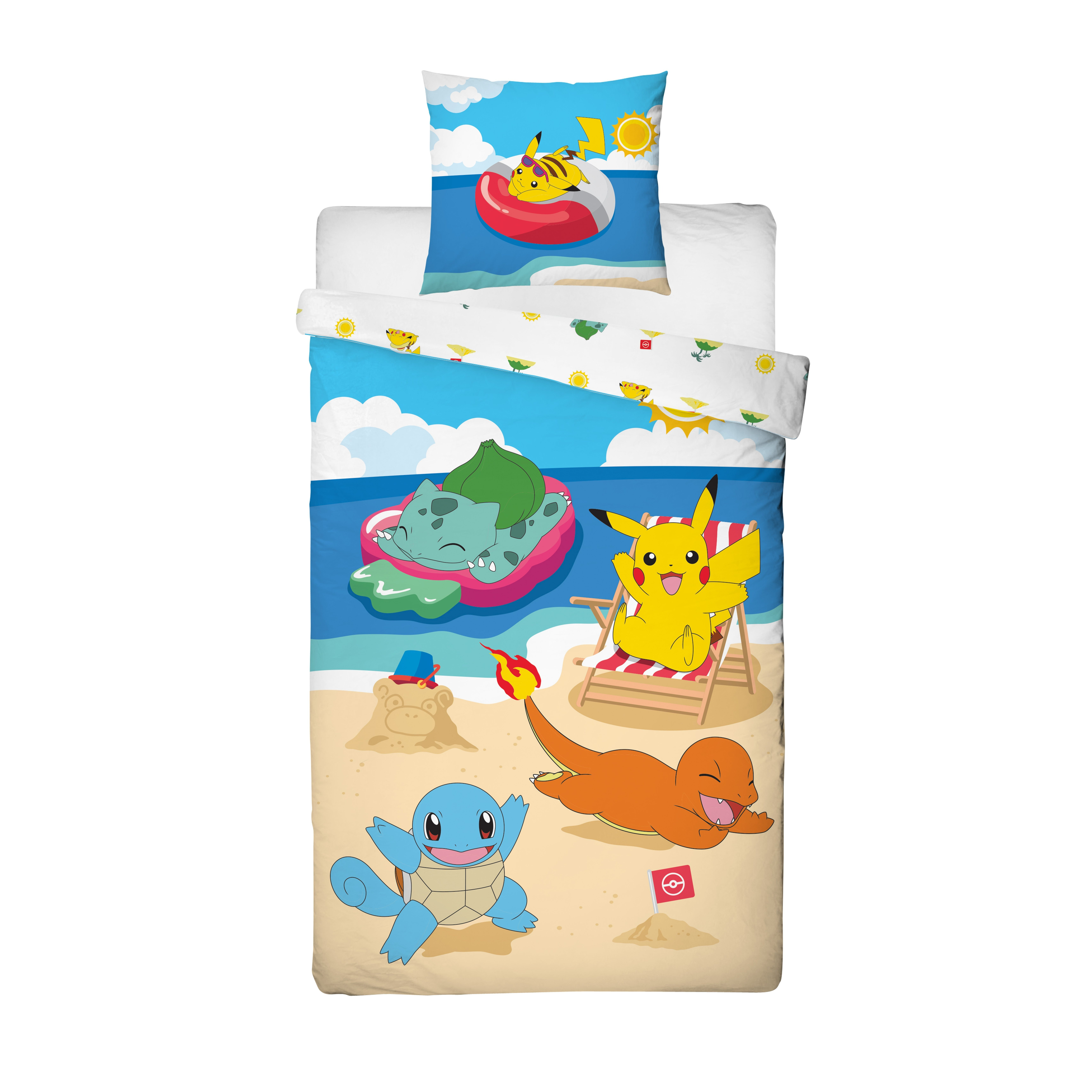 Reversible Bed Set - - Pikachu - Microfiber - 1 Duvet Cover 140 X 200 Cm + 1 Pillowcase 63 Cm 100% Polyester