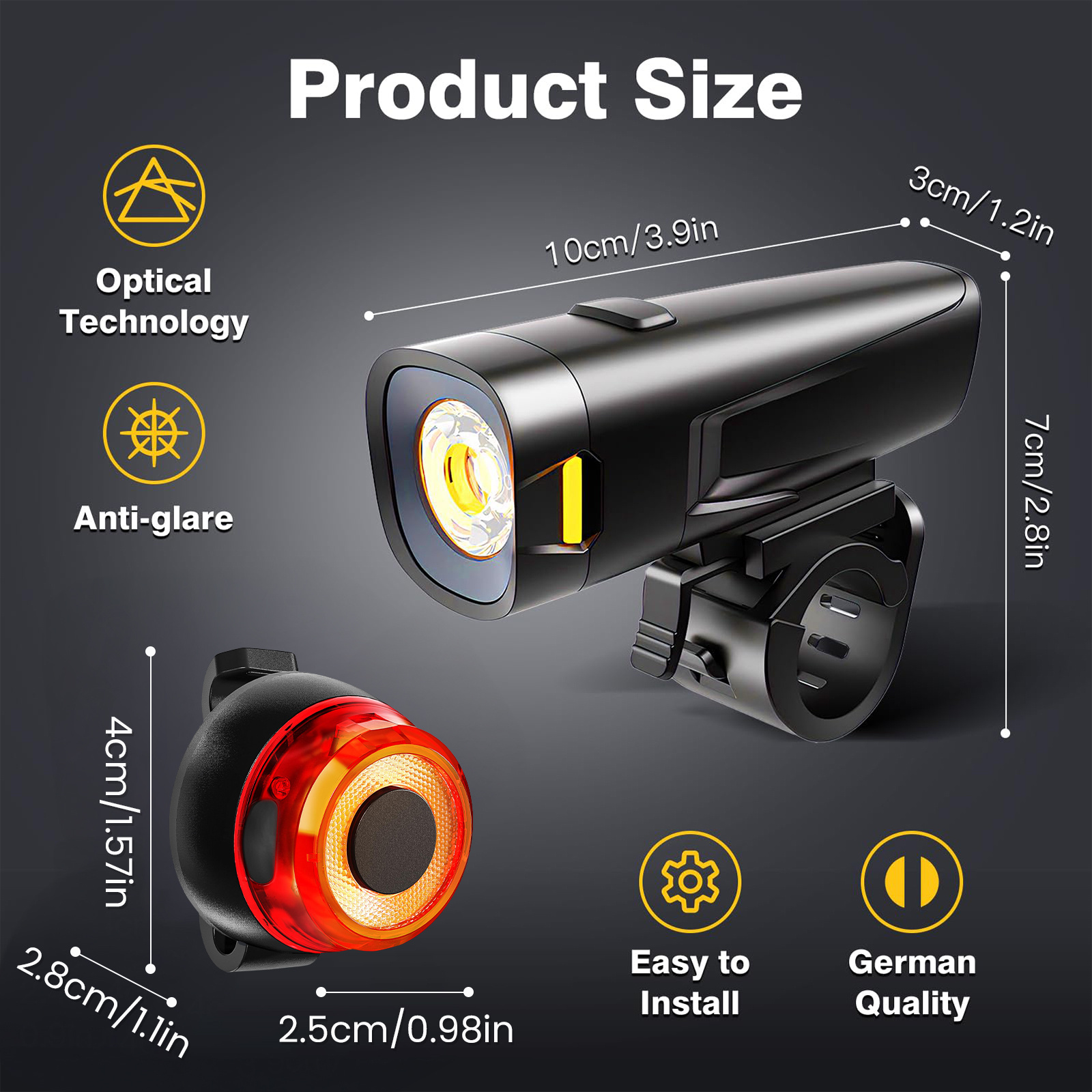 TEMU Led Bike Light Set Usb Rechargeable 100lux | Bike Light Approved | Bike Lighting Set Consisting Of Front Light And Rear Light With Brake Light