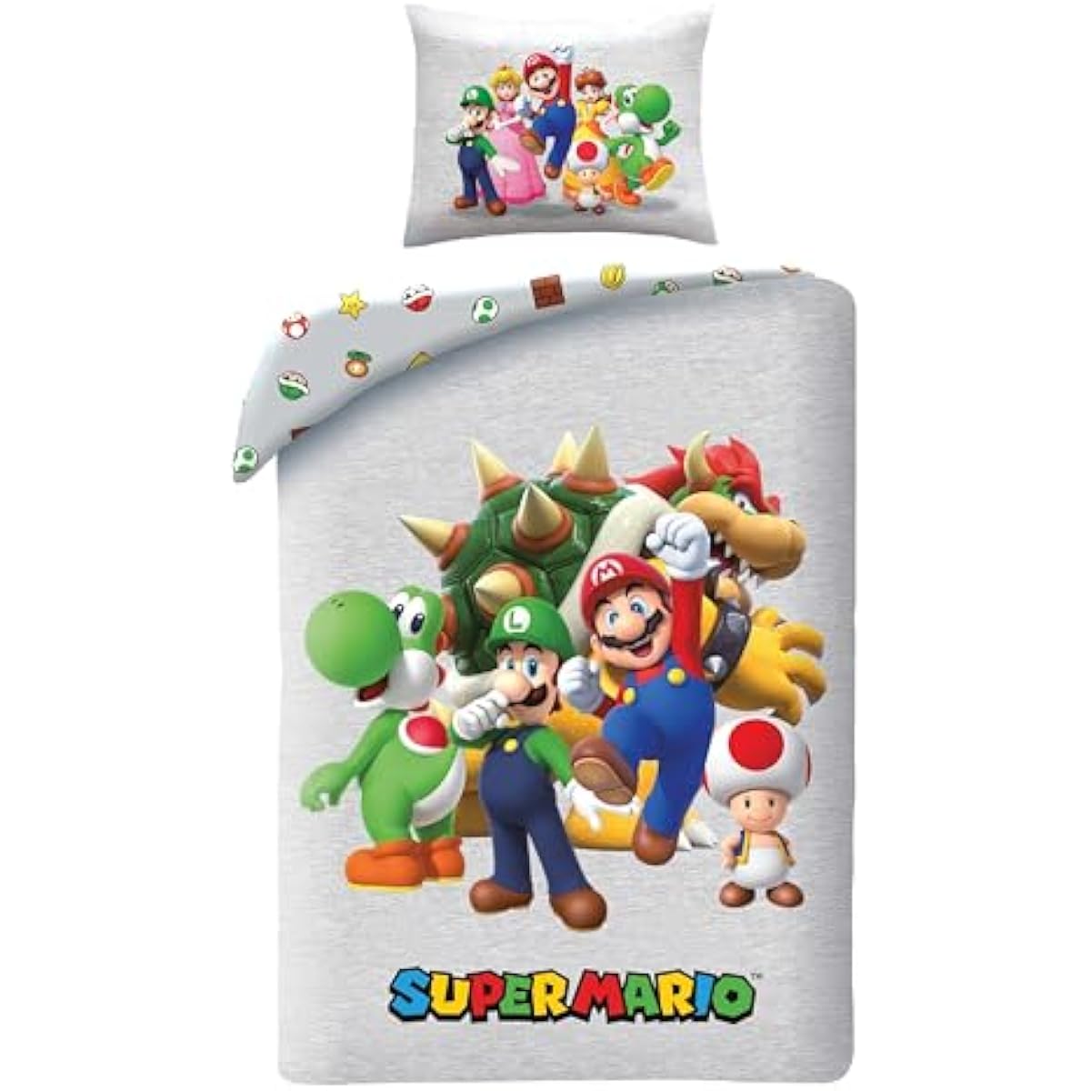 Super Reversible Bedding Set, Duvet Cover 140x200 Cm And Pillowcase 63x63 Cm, Polyester, Featuring , , Toad, Peach, , And