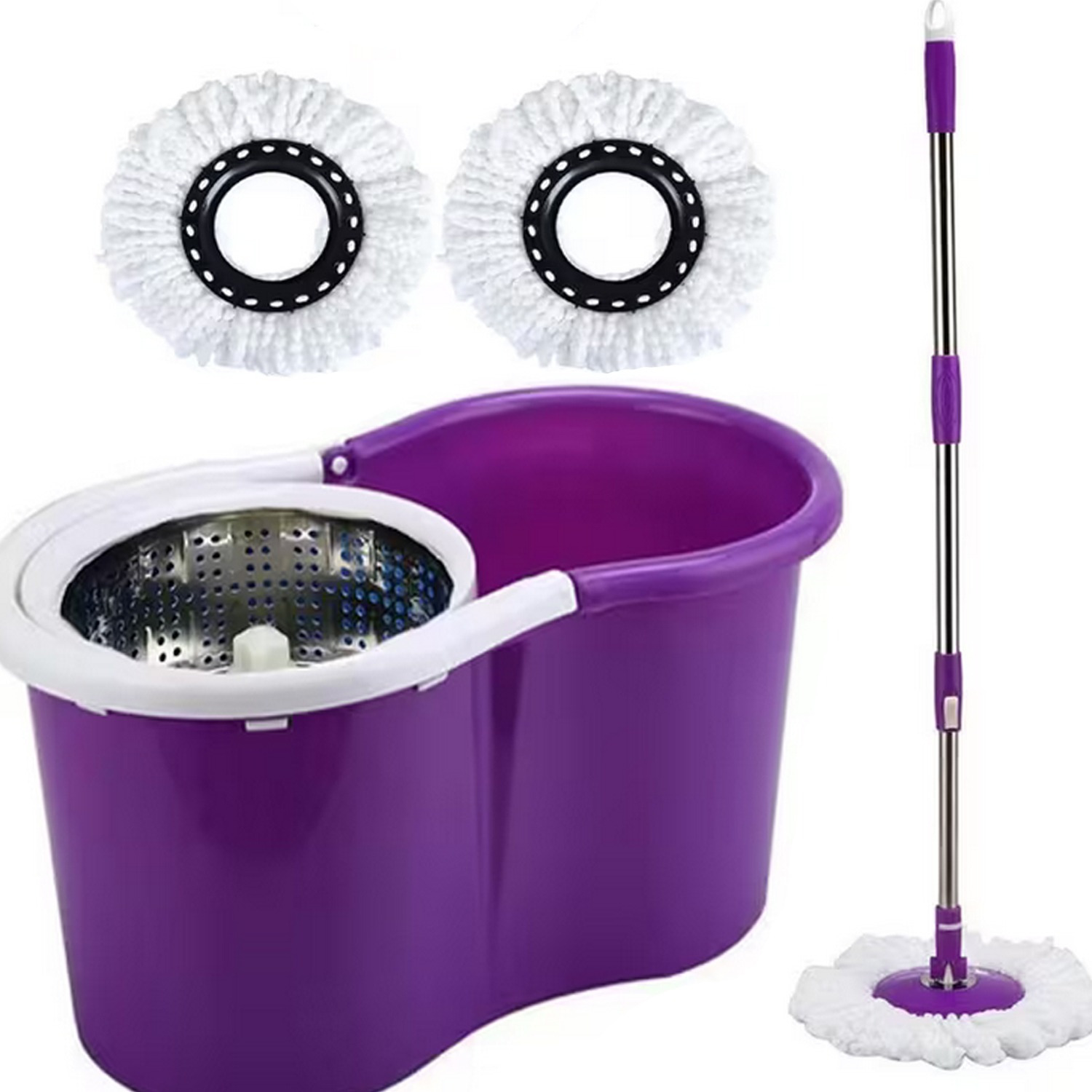 360   spin mop bucket set premium rotating dry heads with 2 heads