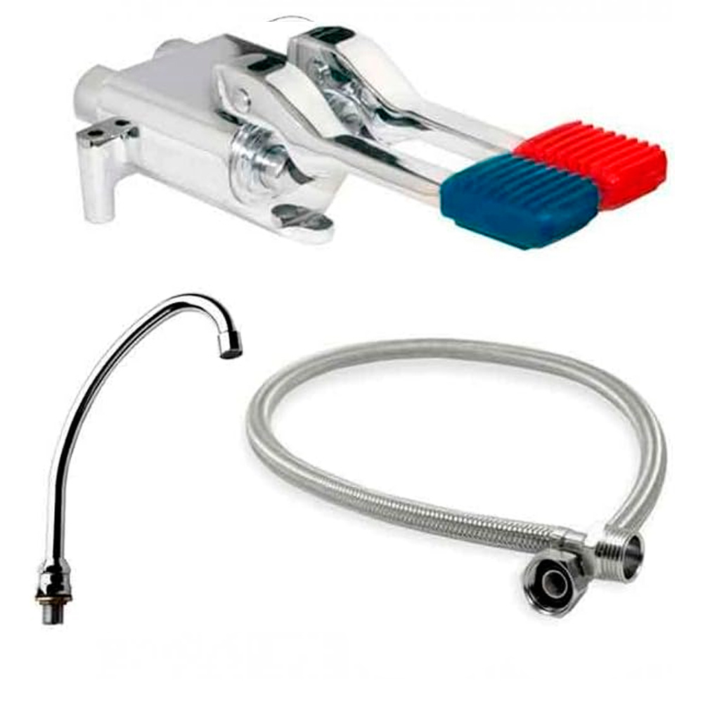 TEMU KIT Completo Grifo De Pedal 2 - Grifo Cocina Industrial Con Pedal Auto Mezclador Agua Fría Y Caliente, Con Flexo