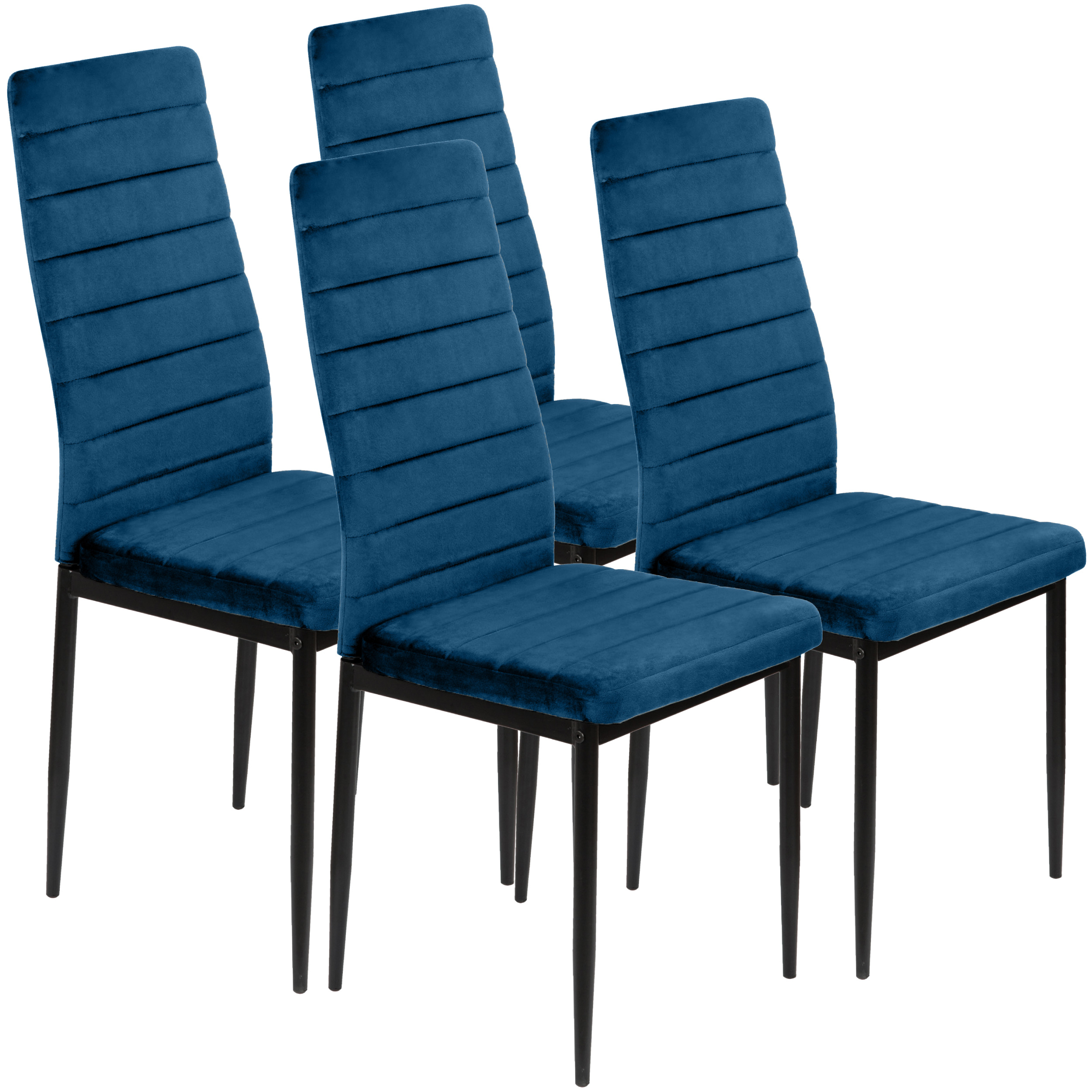 Image of 4 X Velvet Upholstered Quilted Dining Chairs, Blue, For Dining Room, Kitchen, Office, Hotel, With Metal Legs