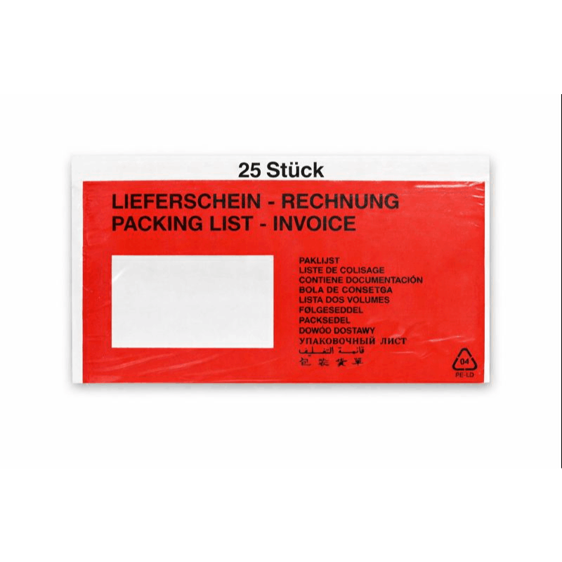 Image of 25-pack Printed Delivery Note Bags, 90% Recycled / Self-adhesive Delivery Note Bags / 25-pack Delivery Note Bags 240 X 135mm