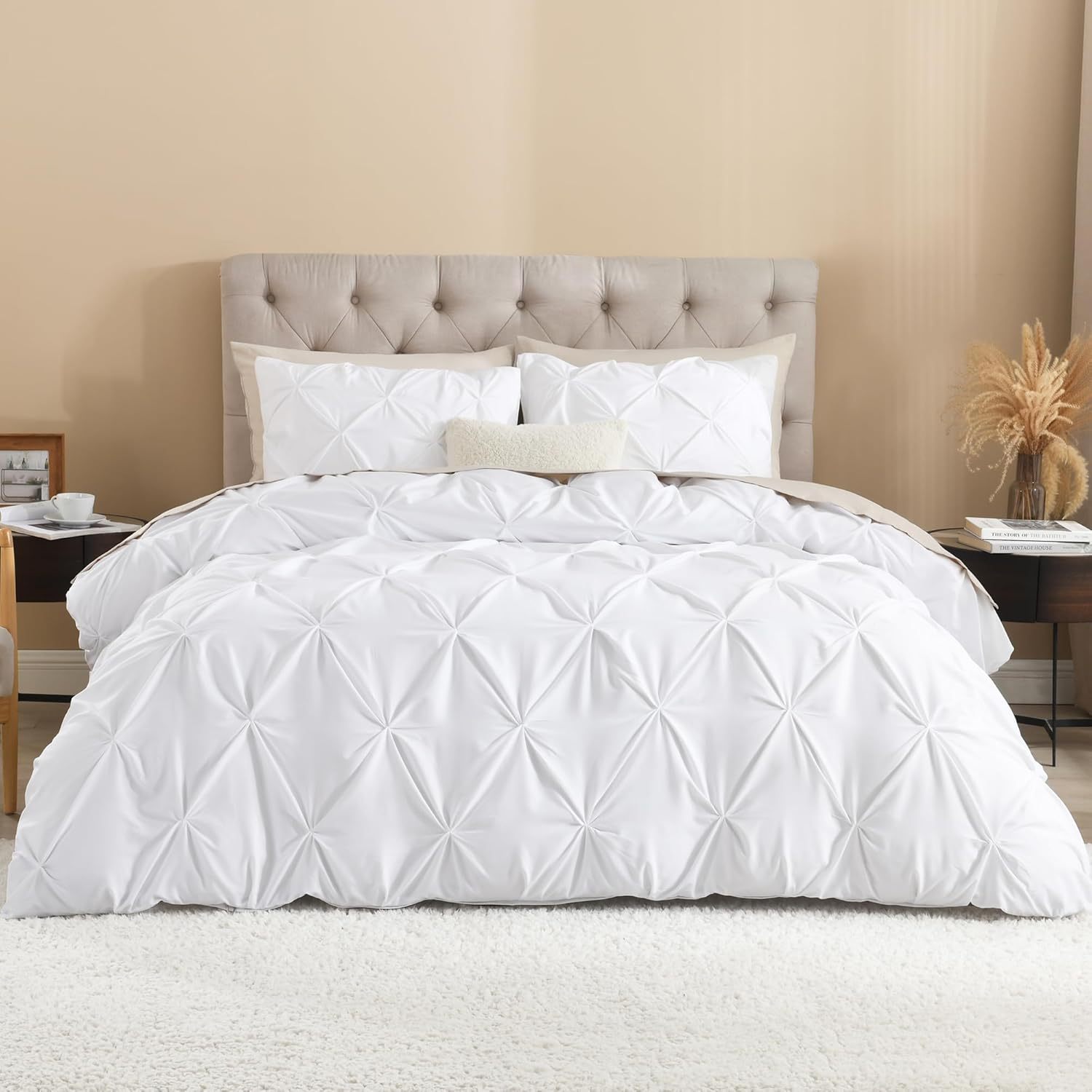 TEMU Ss Art Pinch Pleated 3pcs Duvet Cover Set, Soft Pintuck Bedding Sets With Pillowcases, 100 Gsm Microfiber Material Duvet Cover Set