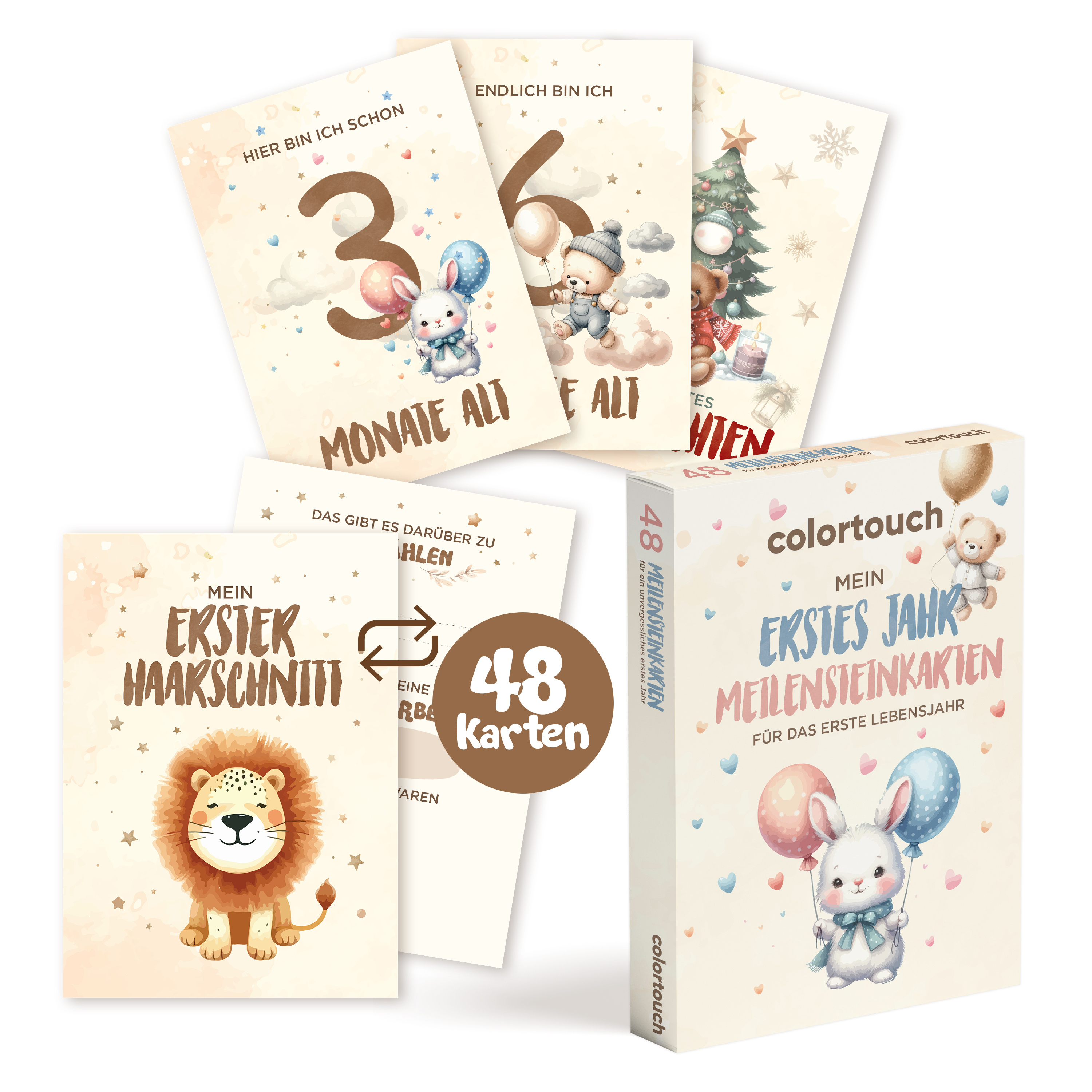 Image of Colortouch Milestone Card Baby 48 Month Cards For With Backs, Gift For Birth & Baby Party, Boho Milestone Memories, Designed By Educators.