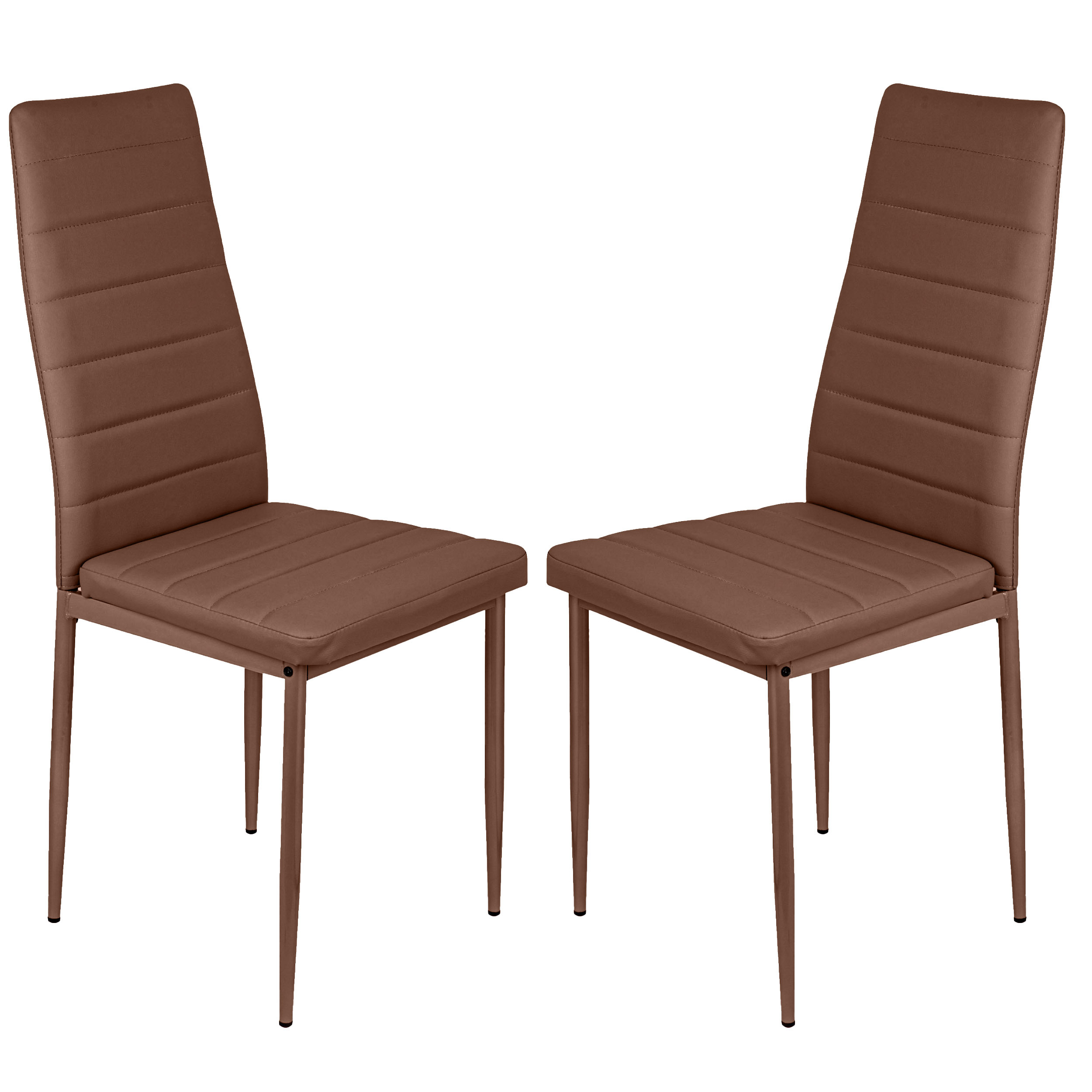 TEMU 2 X Brown Chairs, Faux Leather Upholstered, Quilted, For Dining Room, Kitchen, Office, Hotel, Metal Legs