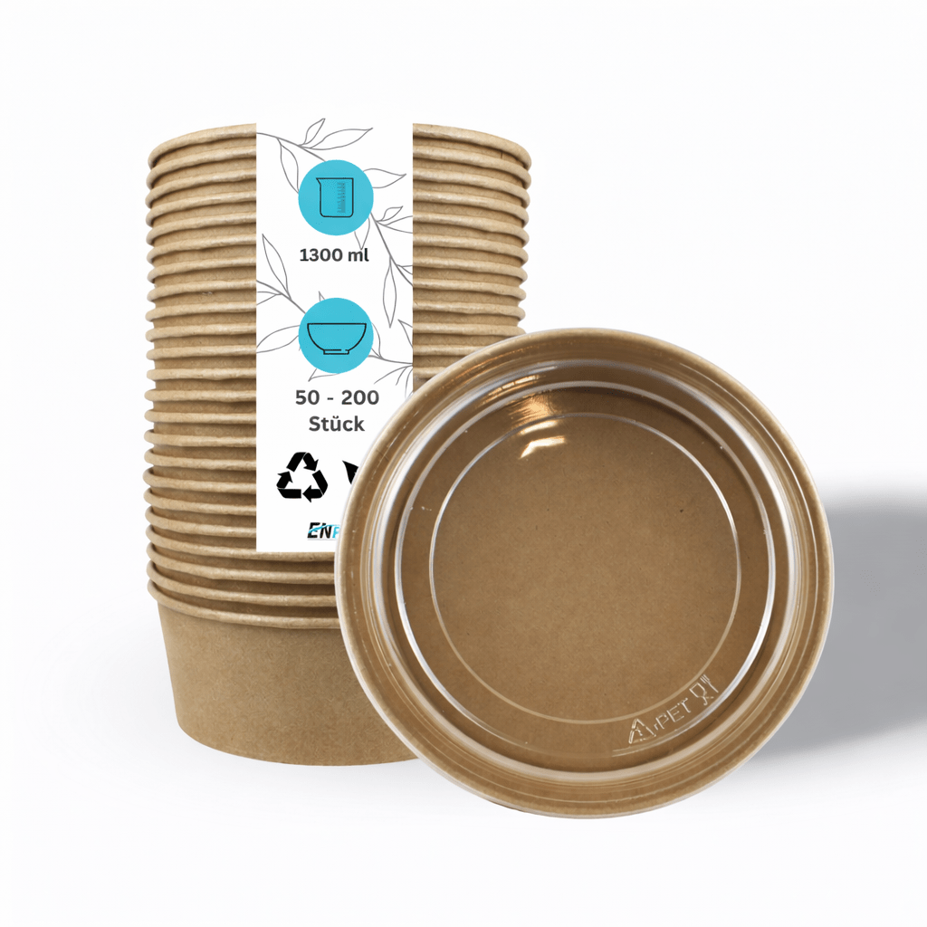 1300 Ml Disposable Paper Bowl With Lid - Food Container Made Of Paper With Pla Inner Coating - Disposable Tableware - Takeaway Box For Salad, Snacks - 50-200pcs For Catering And