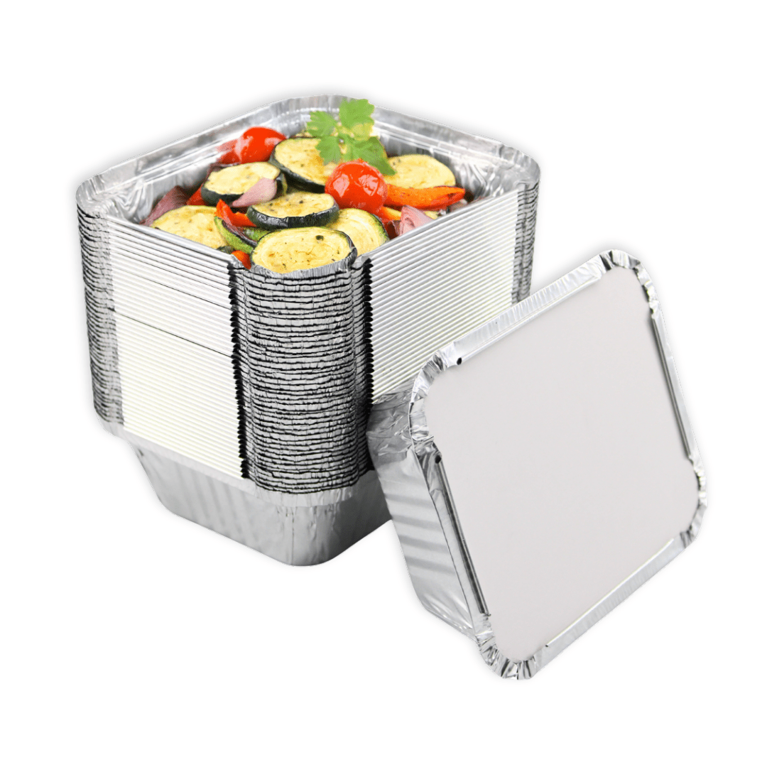 Image of Aluminum Tray R28l-450ml – 100-500 Pieces Aluminum Trays With Lids – Square Aluminum Menu Trays – Takeaway Packaging, Grill Trays, Disposable Containers