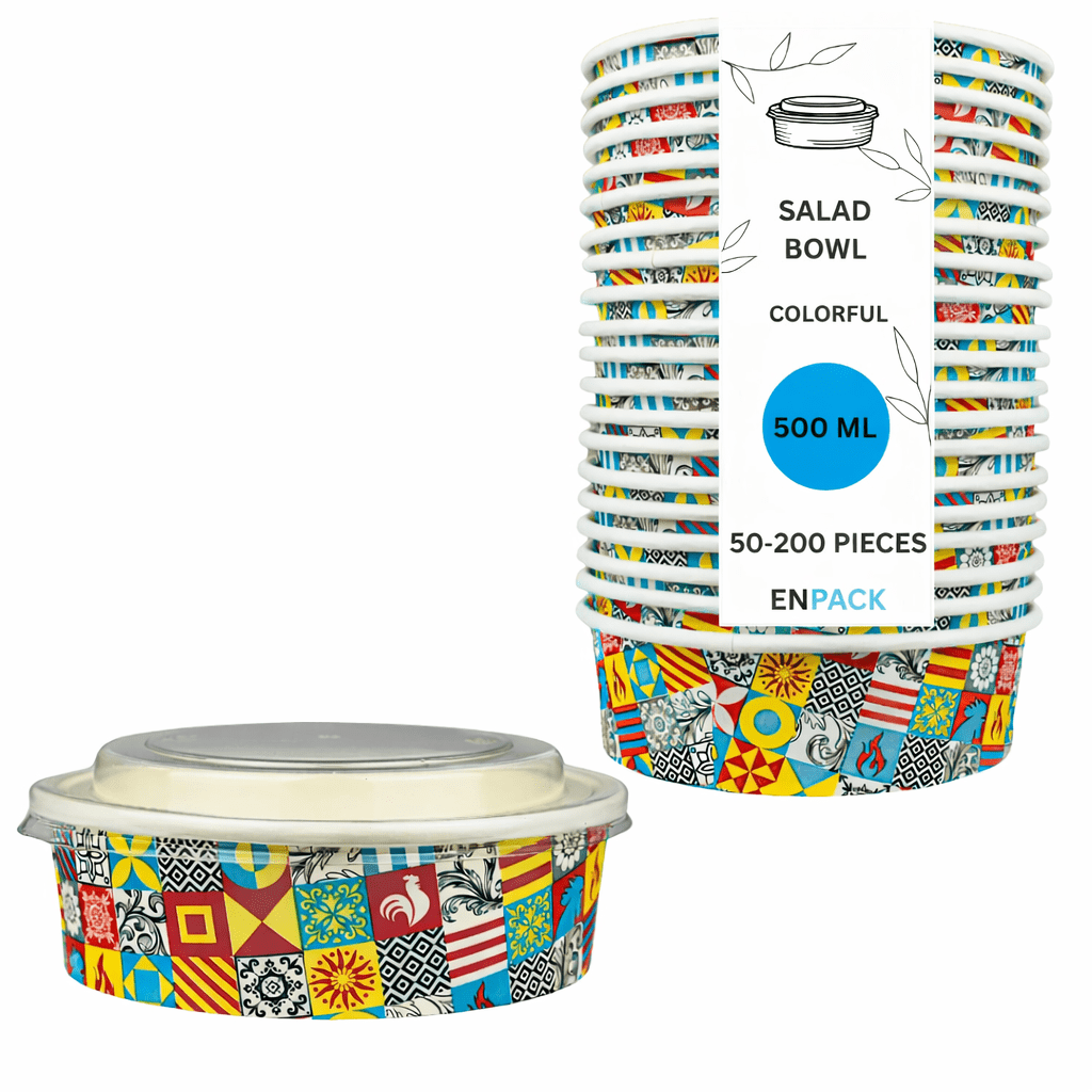 500 Ml Paper Salad Bowl With Lid - Disposable Bowl Made Of Paper With Pla Inner Coating - 50-200pcs - For Salad, Snacks, Meals, And Food.