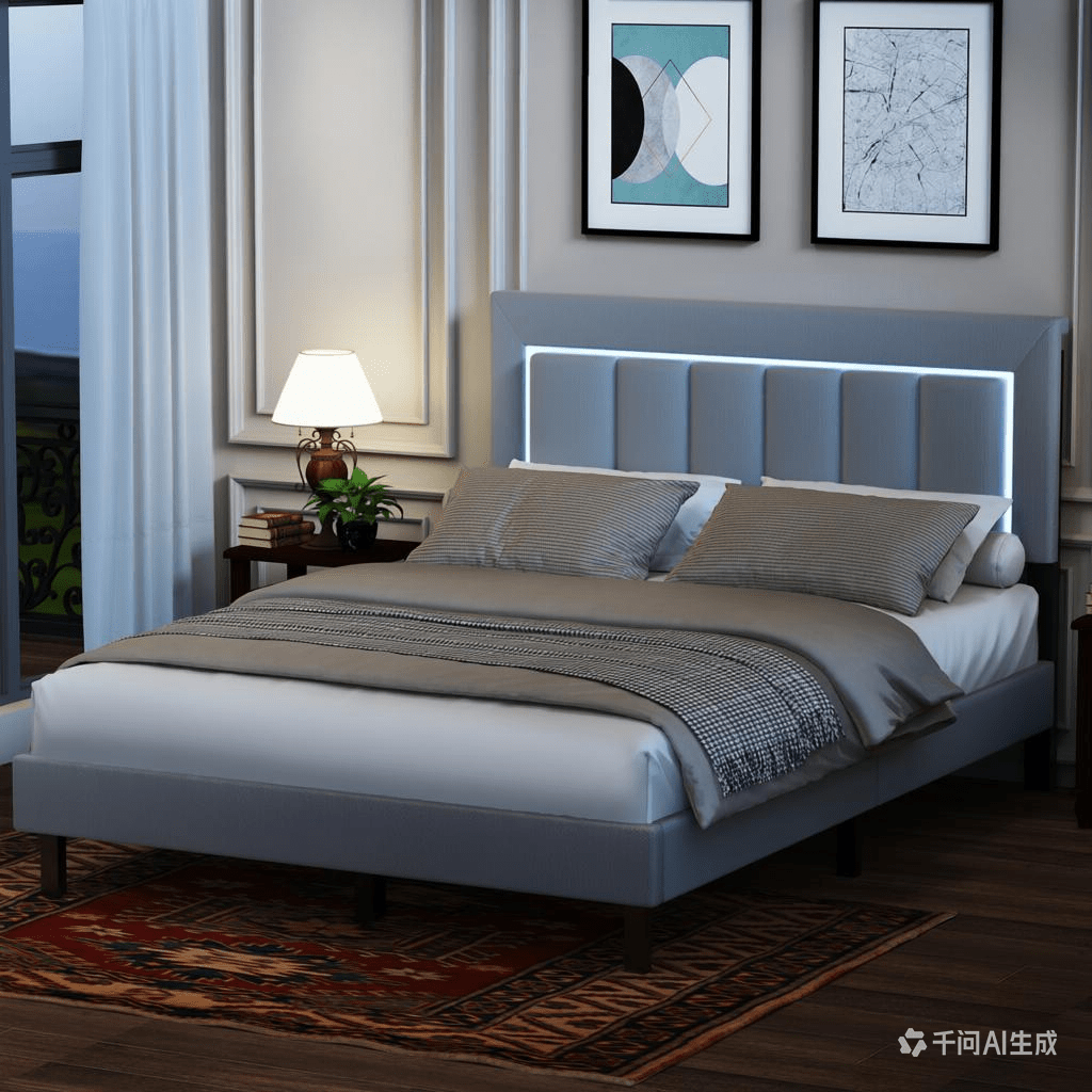 E-shop Polsterbett 140x200cm Doppelbett mit LED Beleuchtung , Einzelbett 90x200cm mit Lattenrost aus Holz und Leder Kopfteil, Gästebett Bettgestell