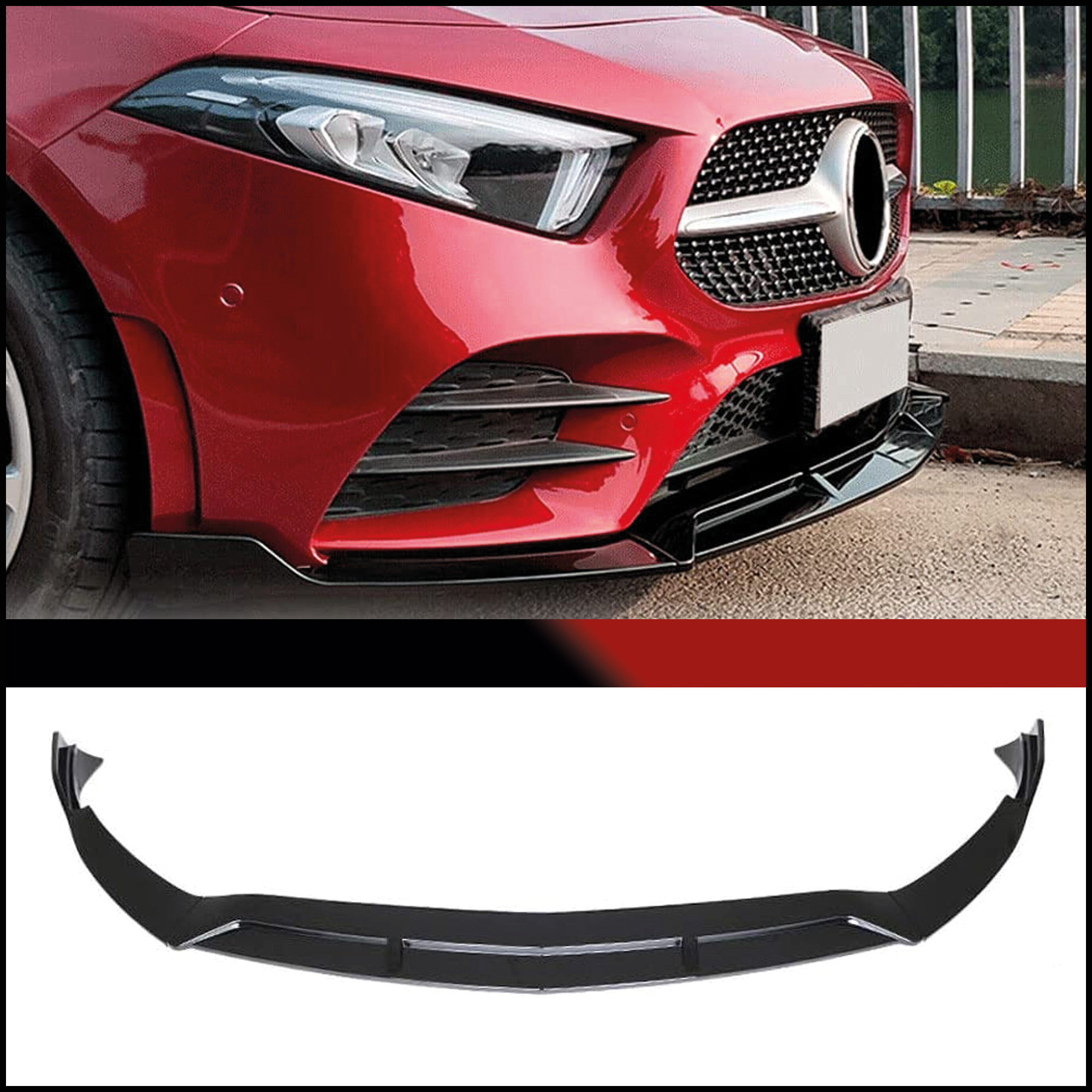 prednji   splitter 3 komada za mercedes   w177       sport sedan 2019+ piano crna sjajna crna   za karoseriju zaštitni okvir za tuning sportski stil