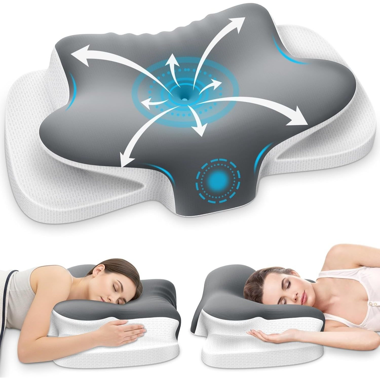 E-shop Nackenstützkissen, atmungsaktives Memory-Schaum-Kissen, Nackenkissen, ergonomisches Kissen für Seitenschläfer für Seiten-, Rücken- und
