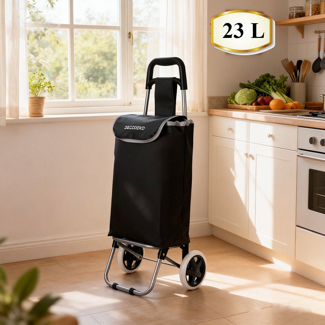 TEMU Folding Shopping Cart With And Removable Oxford Fabric Bag, Wide Wheels, Detachable Bag, 23l / 34l