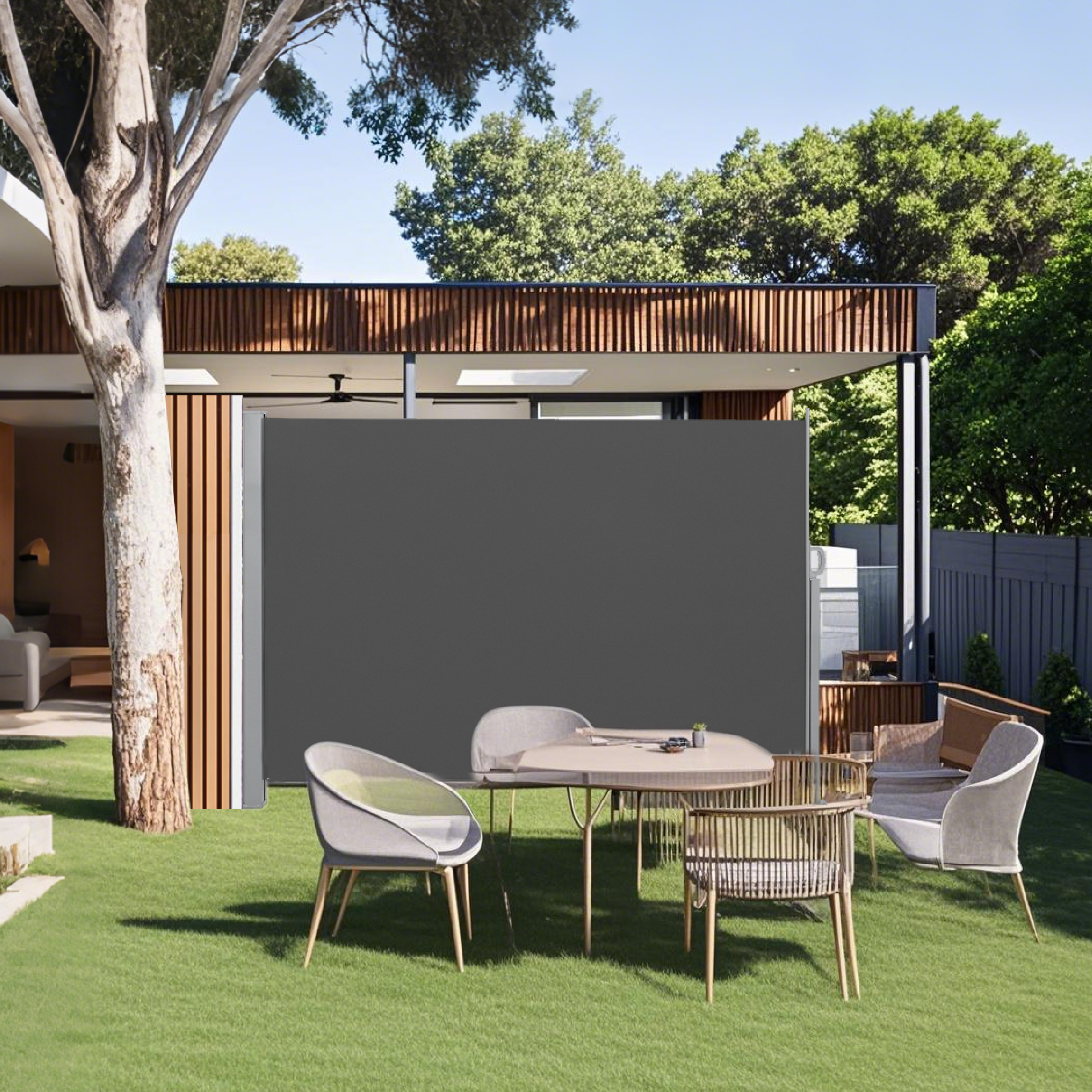 Side Awning, Privacy Screen, Windbreak, Retractable Awning, 160 X 400 Cm, Grey