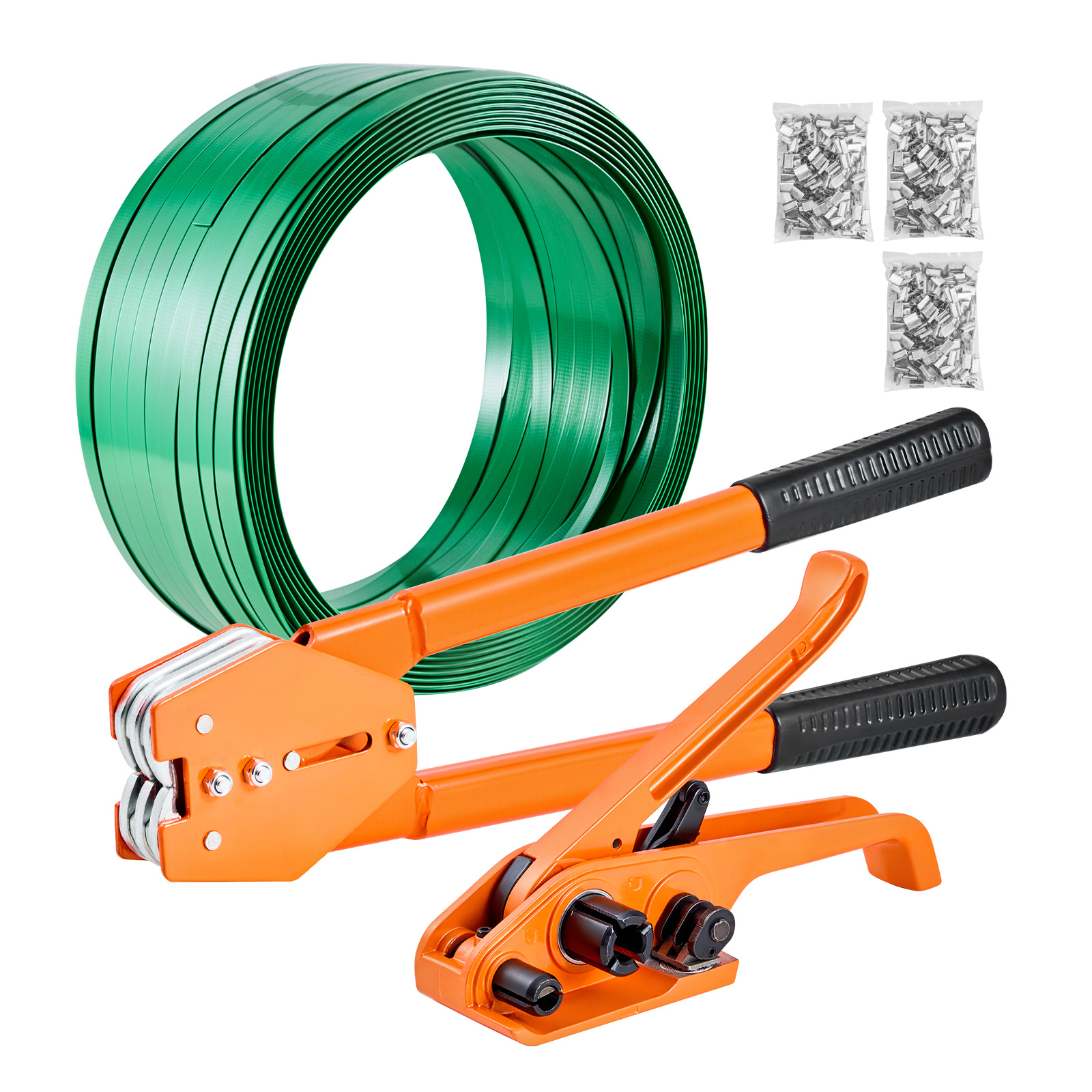 Image of Vevor Banding Strapping Kit, Heavy Duty Banding Sealer Tool With 305 M Length , 300 Metal Seals, Plastic Manual Pallet Packaging Strapping Kit For Warehouse/shipping/moving/home, Orange