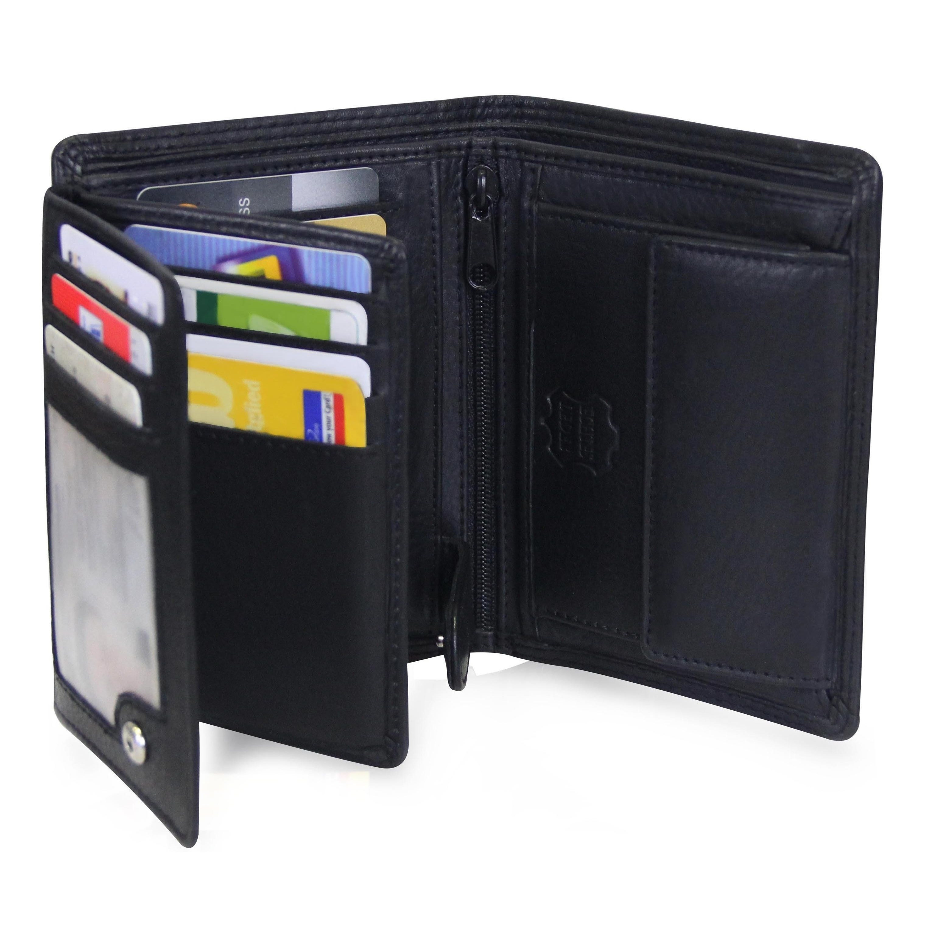 Tall Format Wallet Made Of Genuine Leather, 15 Card Slots And Rfid Protection