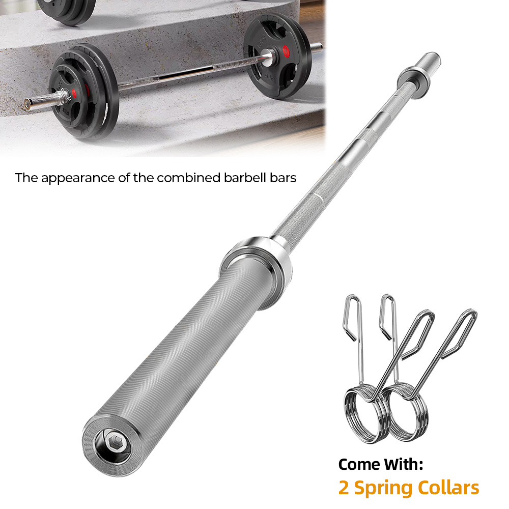 TEMU 1pc Weightlifting Bar, Weightlifting Bar With 2 Spring Clips, Stainless , 1.2 Meters Long, Fitted With 50mm Diameter Weight Plates, Non-slip