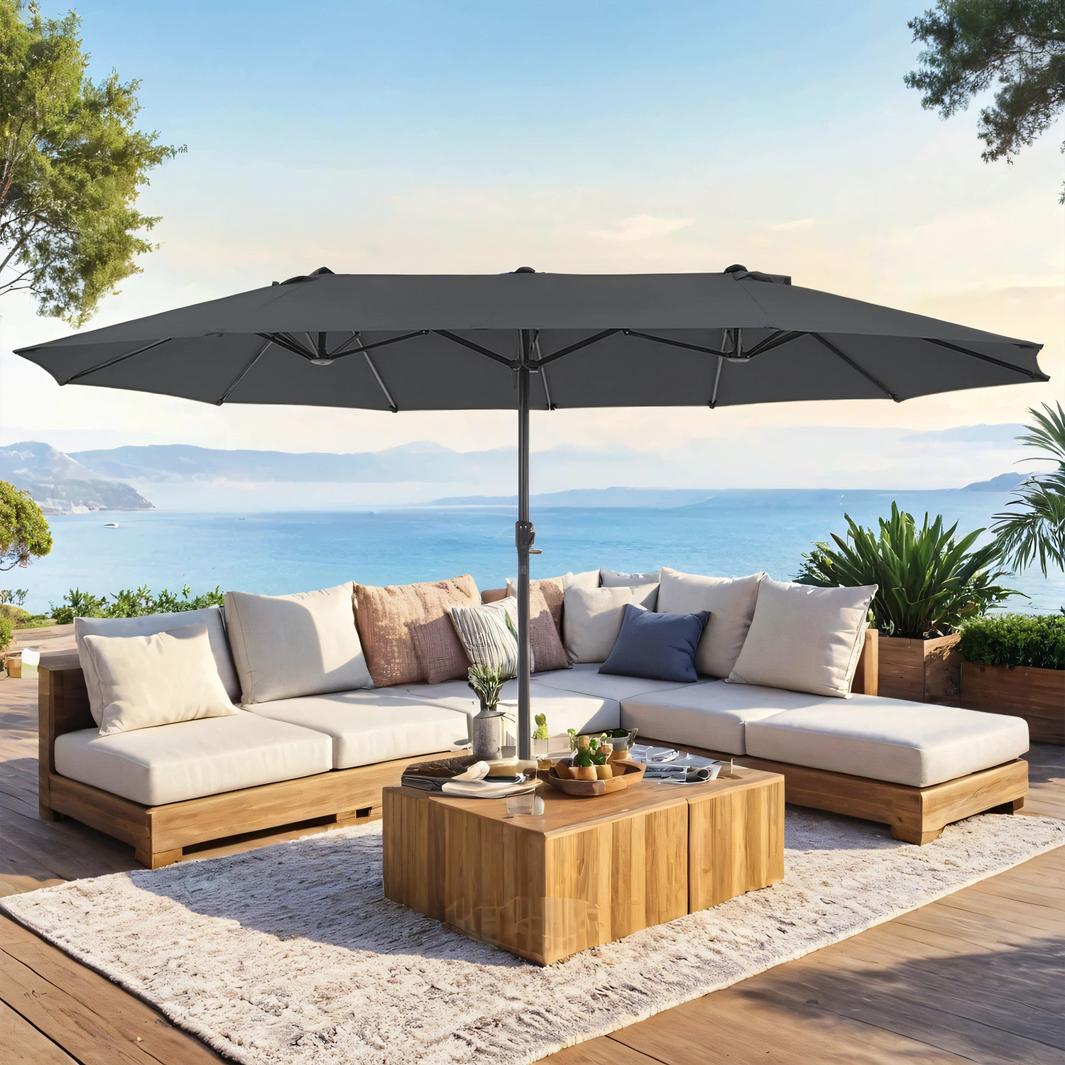 E-shop Outdoor Doppelsonnenschirm 460 cm UPF 50+, extra großer SonnenschirmVerstellbare Höhe Gartenschirm Außenbereichs-Patio-Regenschirm, mit