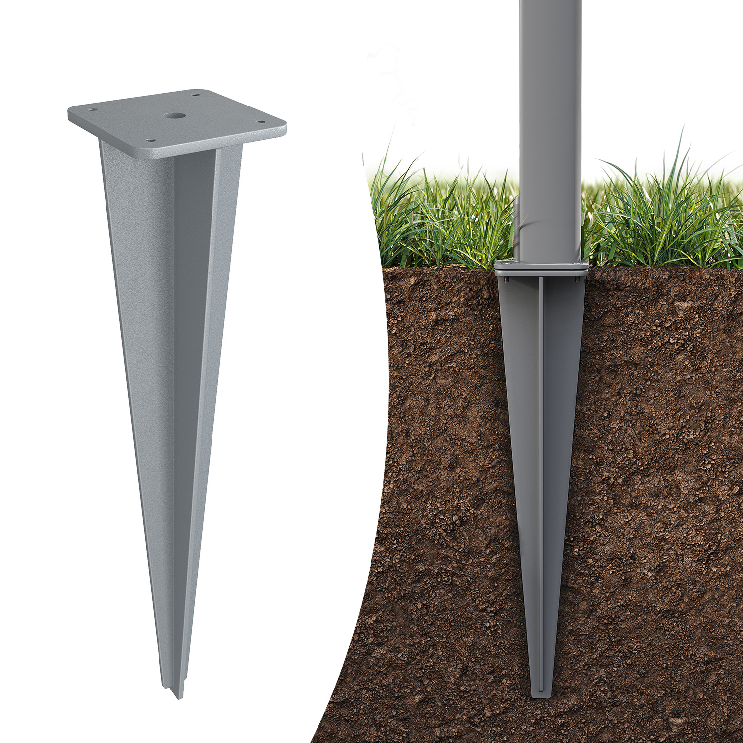 Ground Anchor, For Side Awning Posts, Suitable For Side Awnings With Steel Support Poles, Grey
