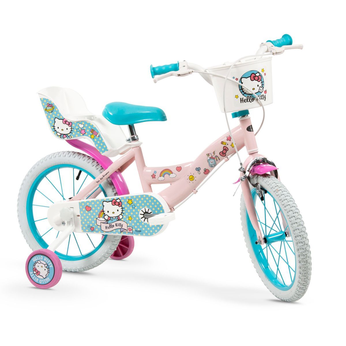 14-inch Hello Kitty ' Bicycle With Rim Brakes, , Mudguards, Doll Seat, Basket, And Training Wheels - Model 1449